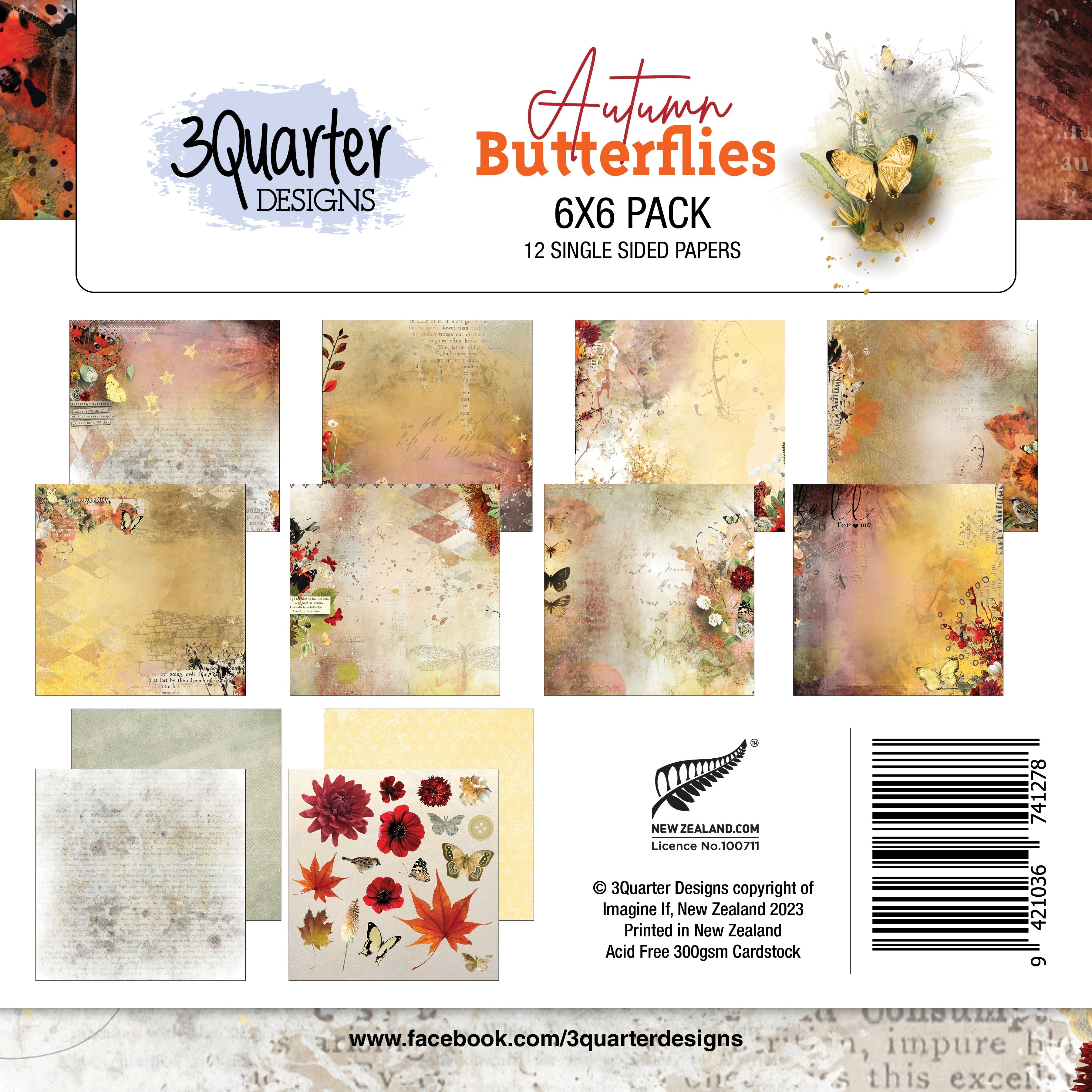 3Quarter Designs - 6" X 6" Paper Pack - Autumn Butterfly