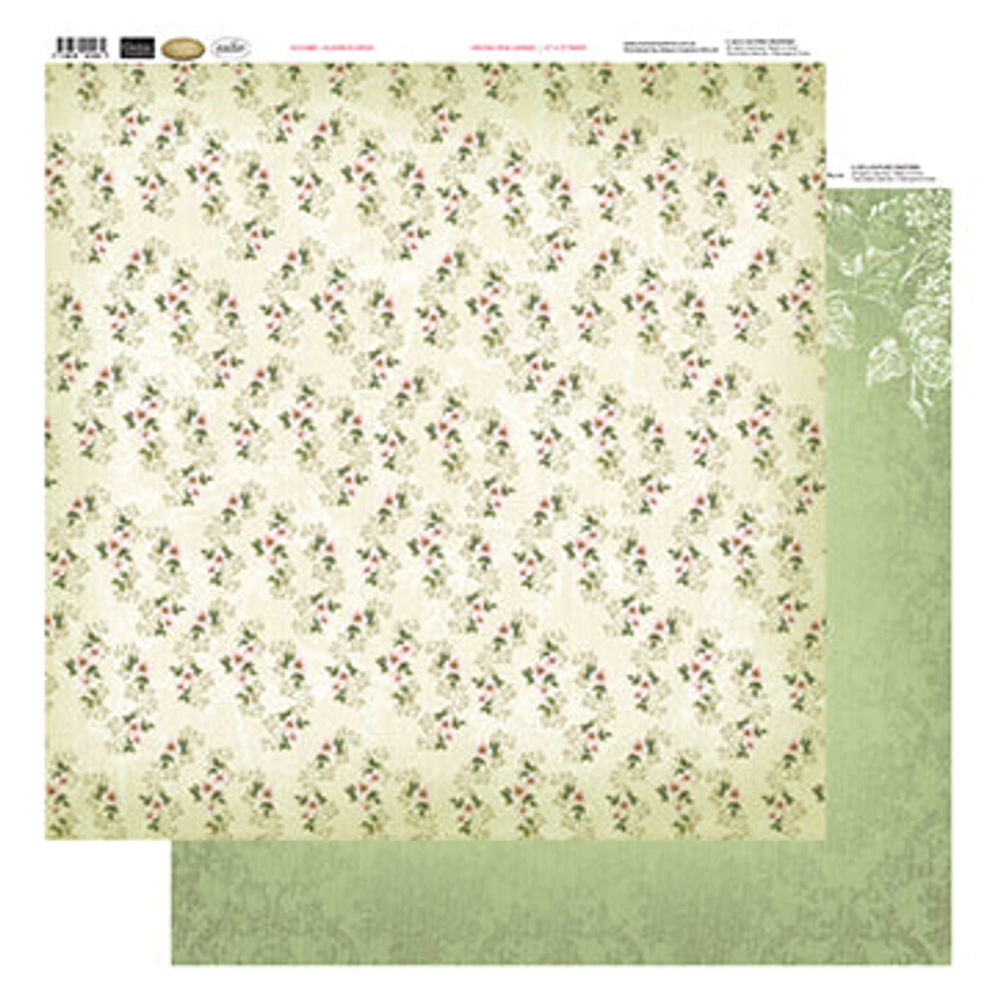 12 x12 Patterned Paper  - Blooms In Green - Vintage Rose Collection (5)