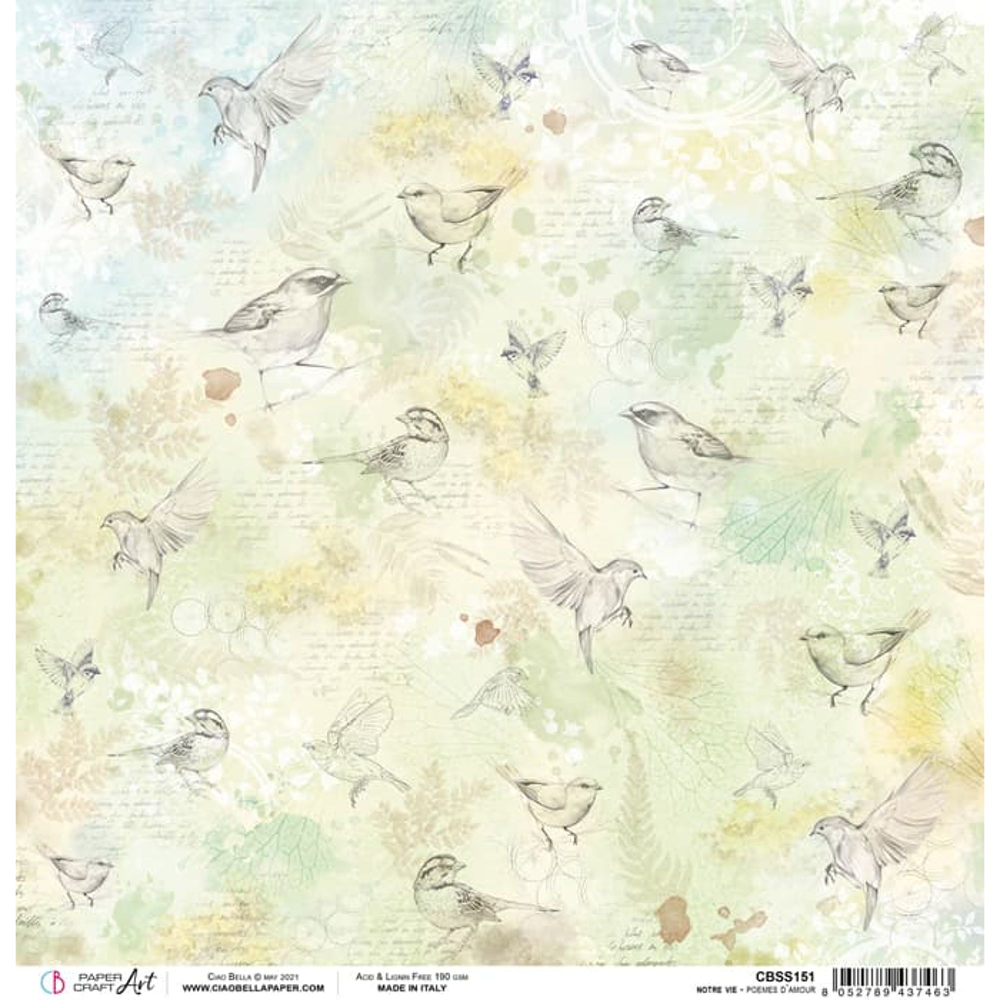 Ciao Bella Poemes D’Amour Paper Sheet 12"X12" 1 Sheet