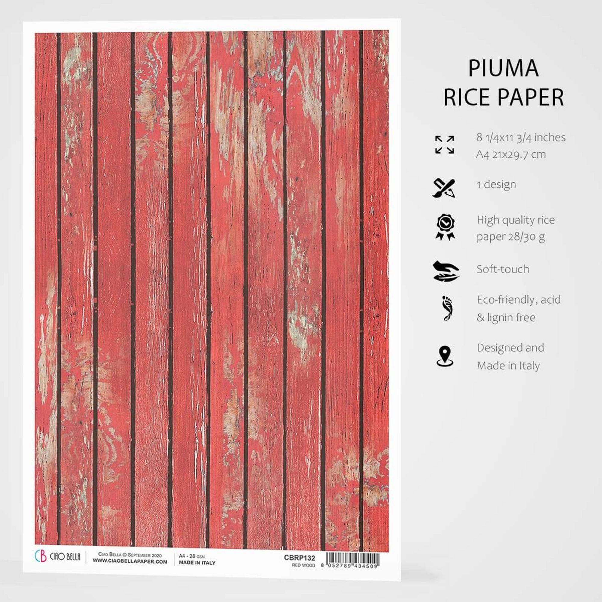 Ciao Bella Rice Paper A4 Red Wood