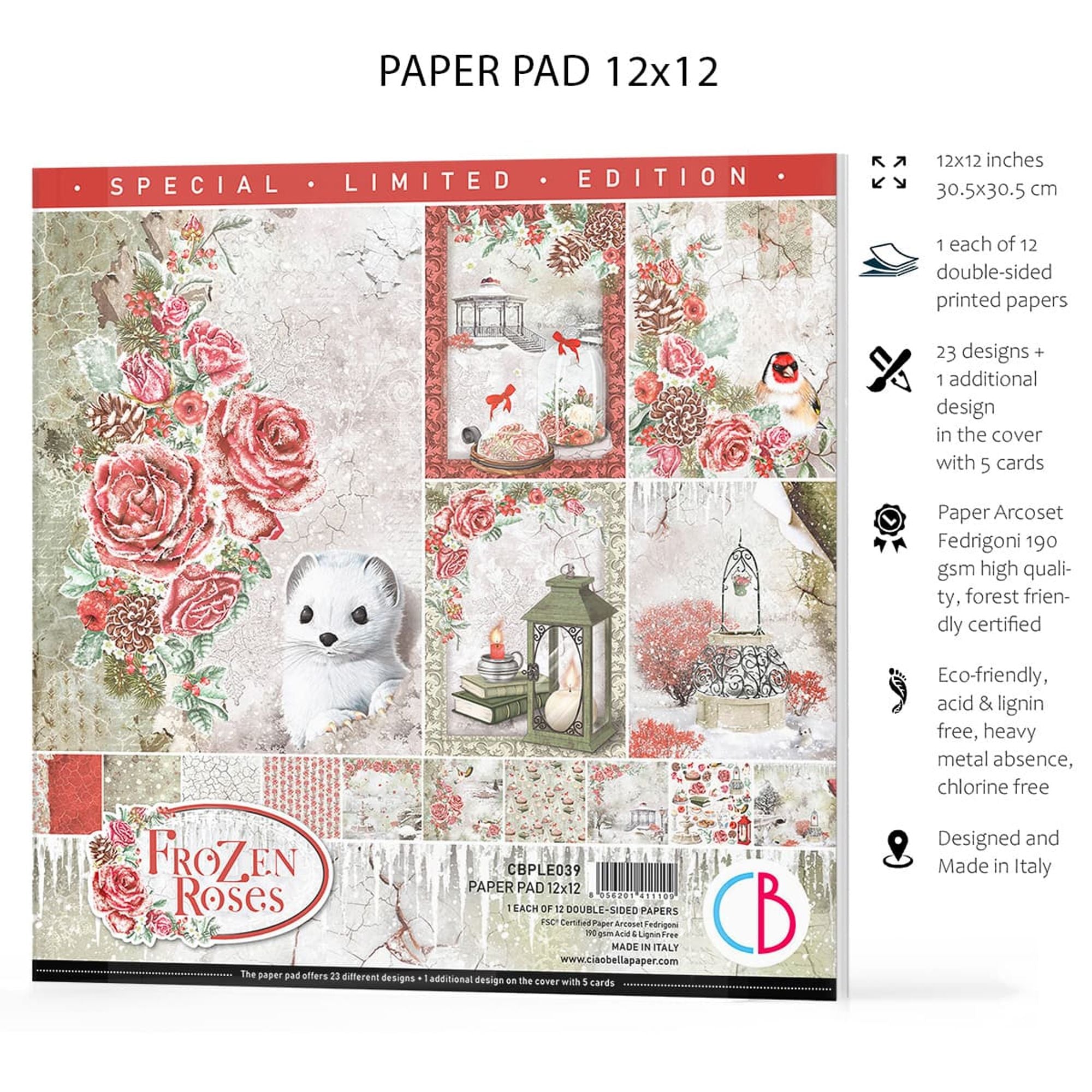 Ciao Bella Frozen Roses Limited Edition Paper Pad 12x12 12/Pkg