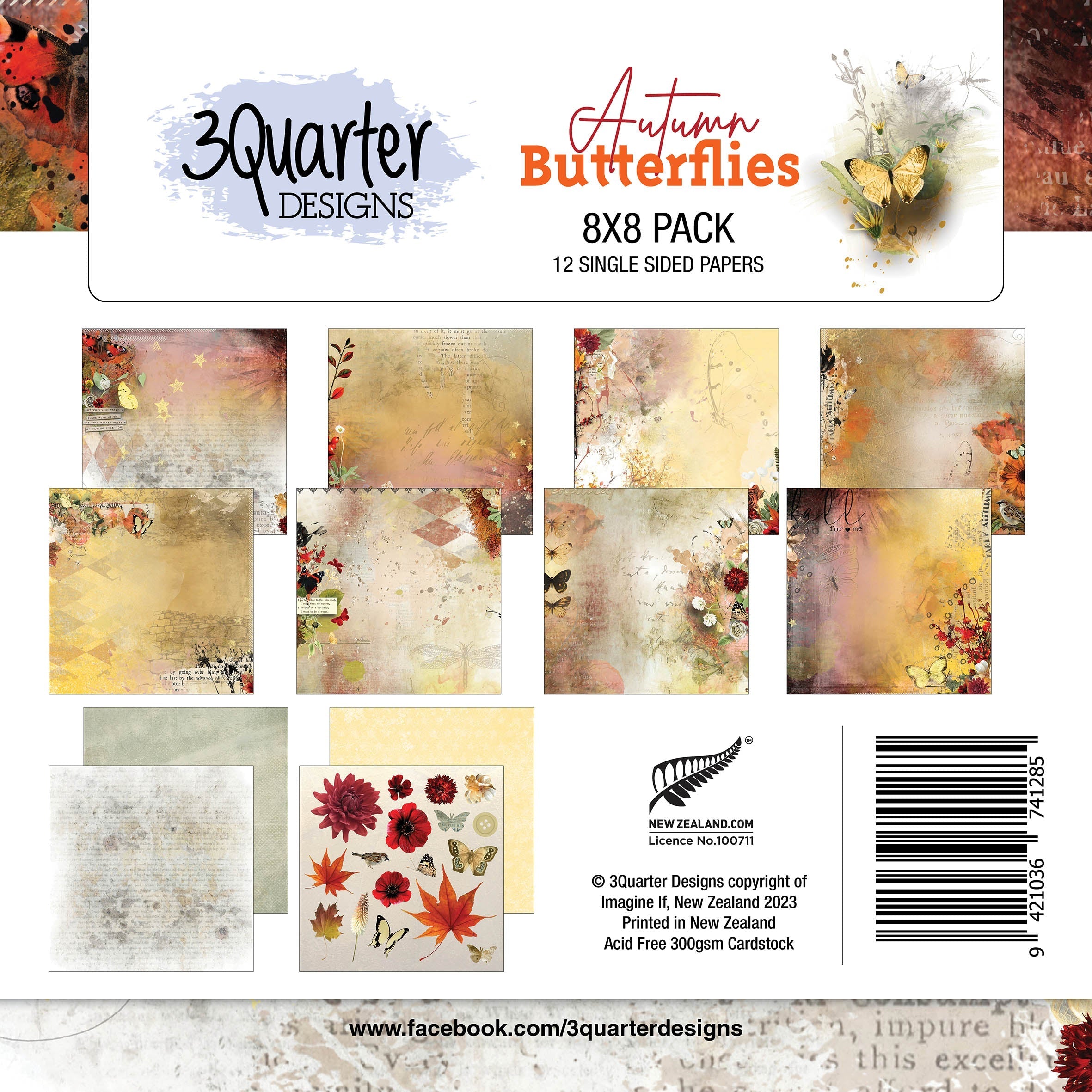 3Quarter Designs - 8" X 8" Paper Pack - Autumn Butterfly