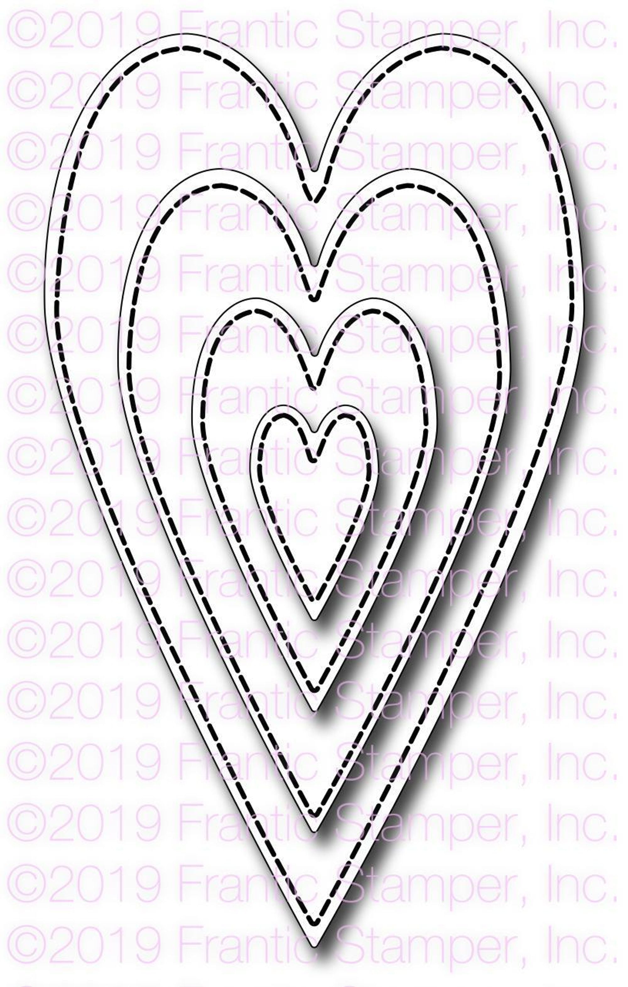 Frantic Stamper Precision Die - Stitched Primitive Hearts