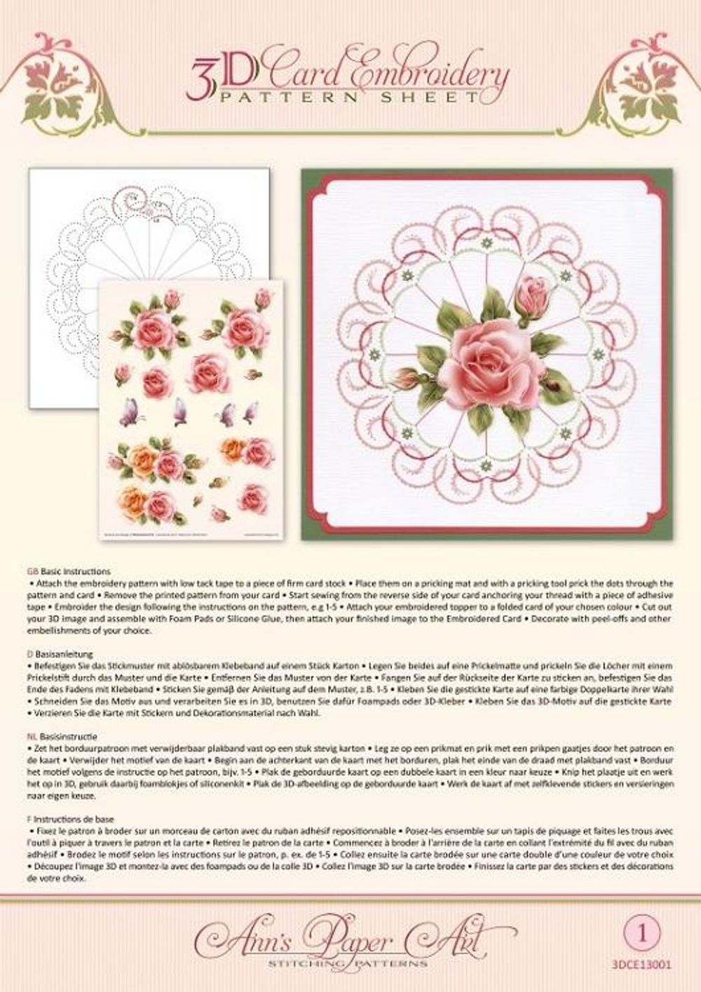 Ann Paper Embroidery Pattern - Rose Glow