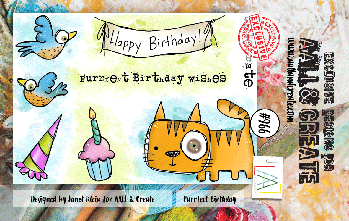 AALL and Create #966 - A7 Stamp Set - Purrfect Birthday
