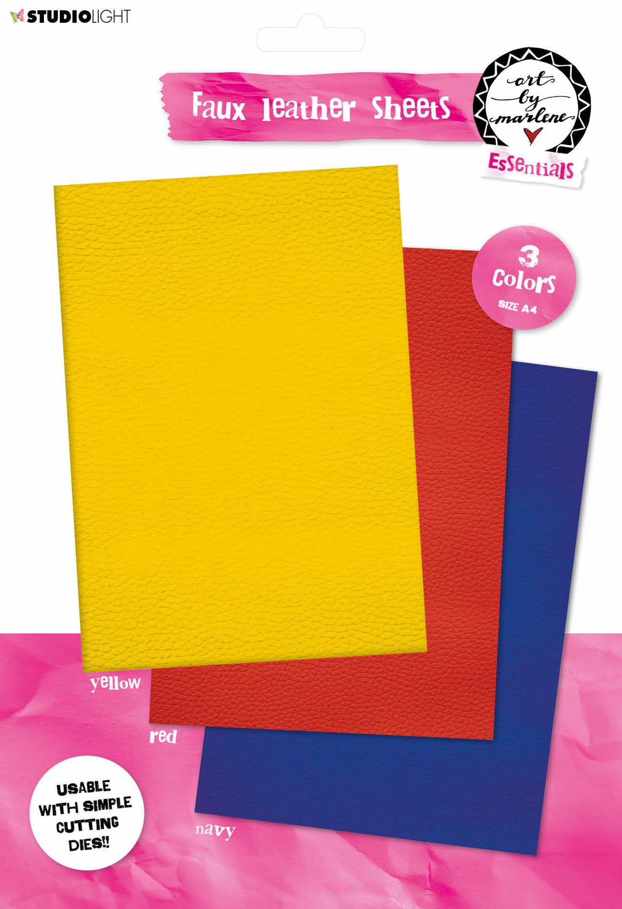 Art By Marlene Faux Leather Sheets Yellow/Red/Blue 210x297mm 3 SH nr.02