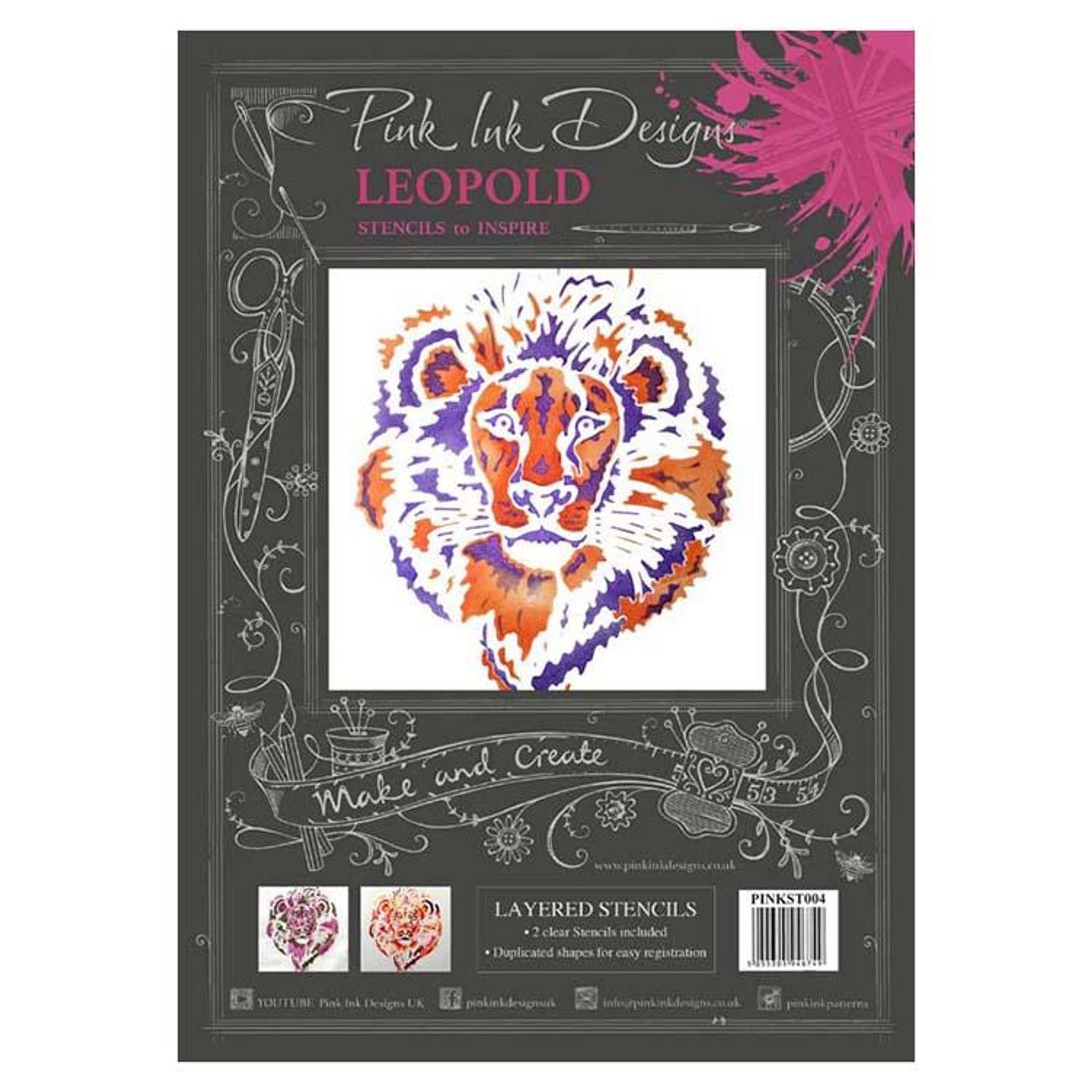 Pink Ink Layered Stencils Lion