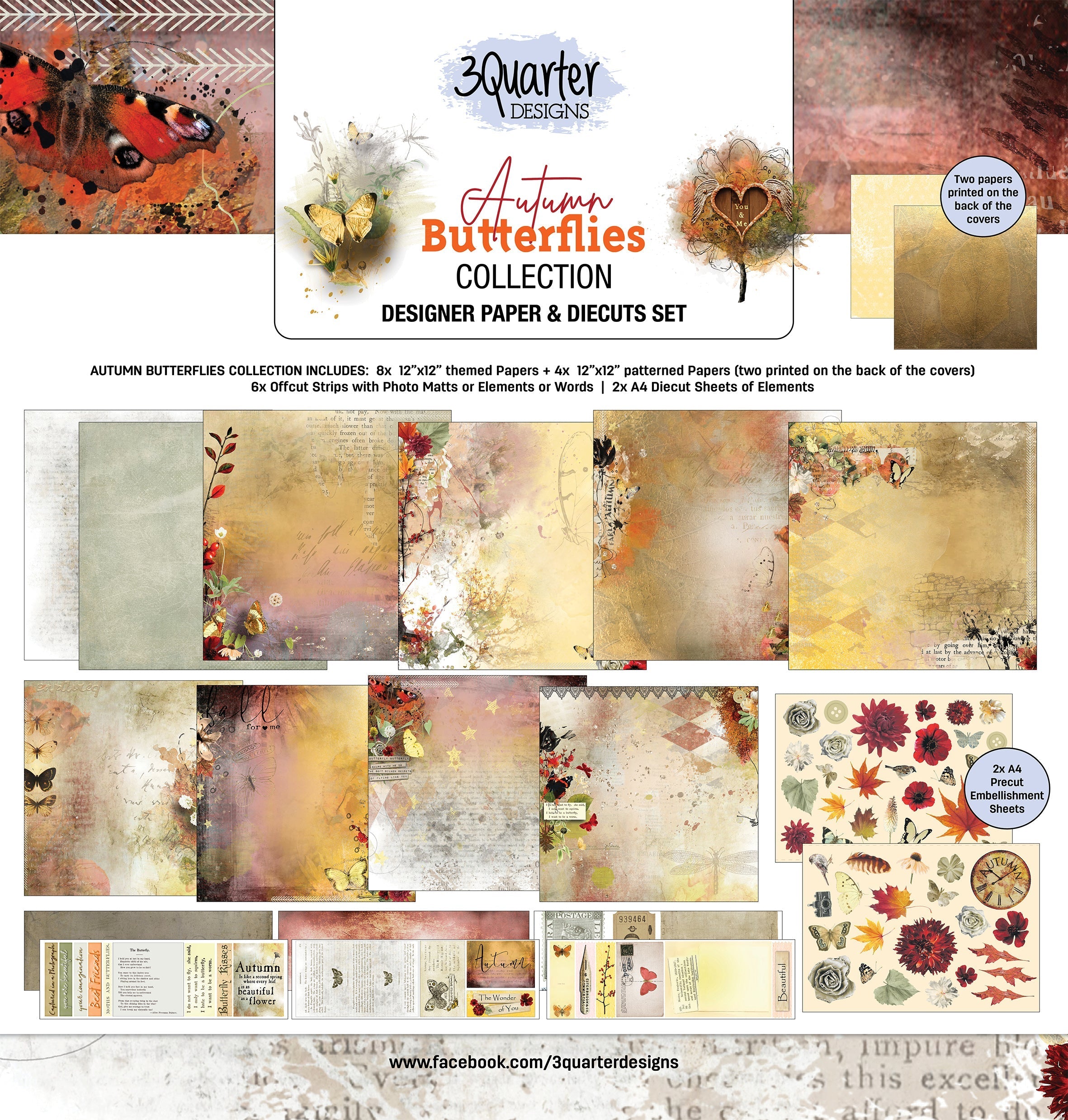3Quarter Designs - 12" X12" Paper Pack - Autumn Butterfly