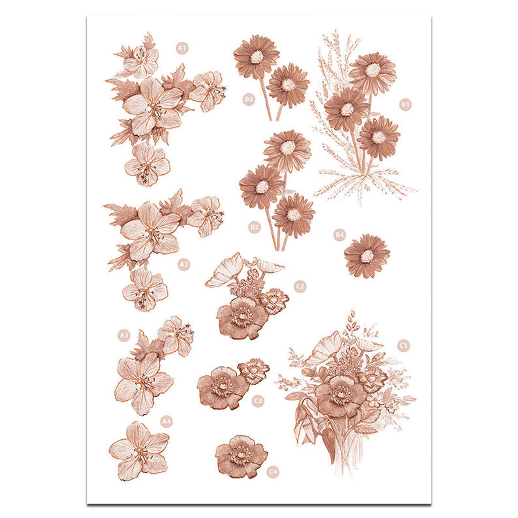Craft UK Precut 3D Toppers - Floral Sepia Decoupage