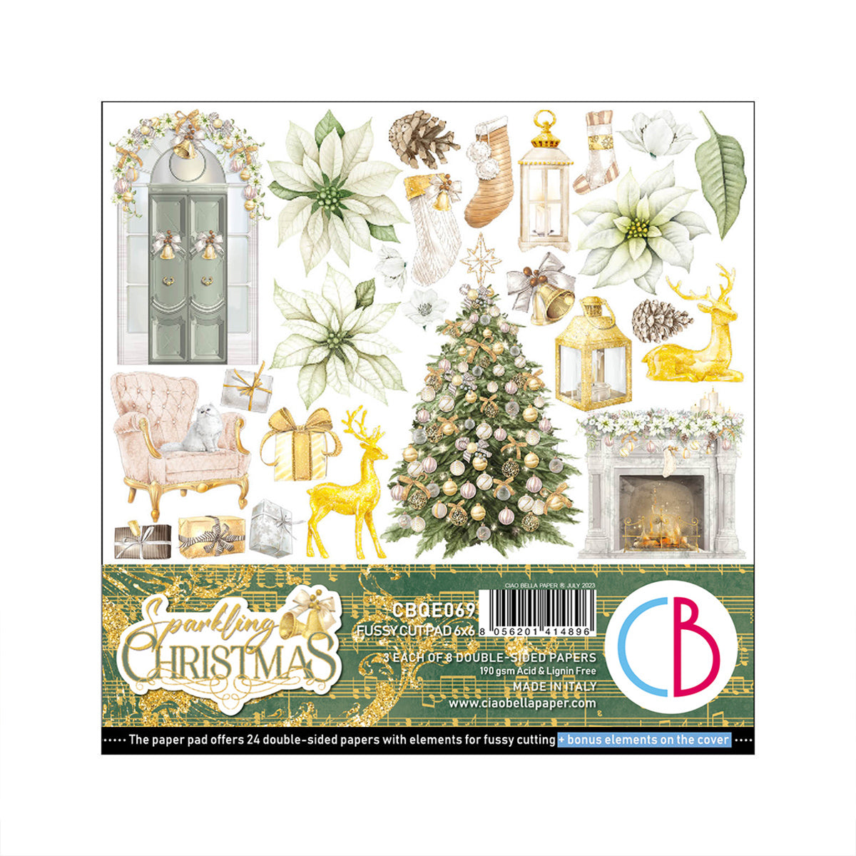 Ciao Bella Sparkling Christmas Fussy Cut Pad 6"x6" 24/Pkg