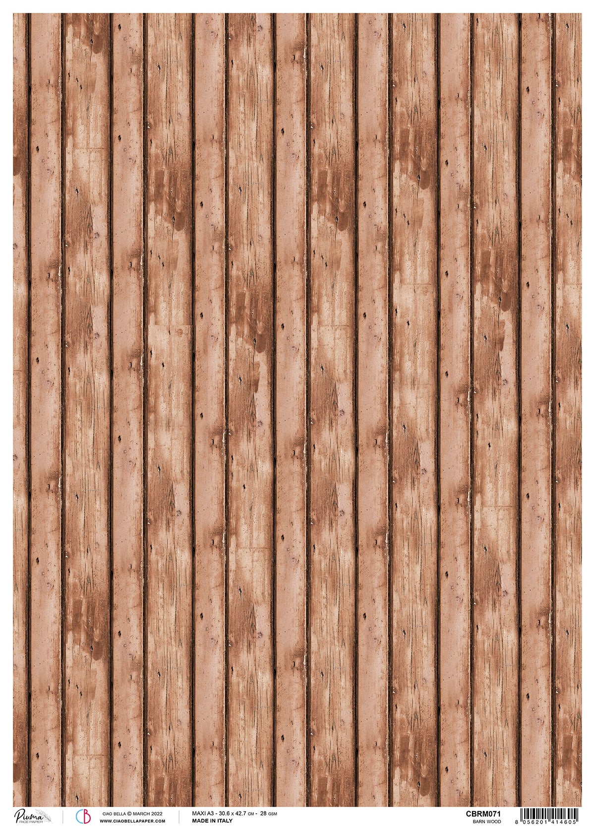 Ciao Bella Rice Paper A3 Piuma Barn Wood - 3 Sheets