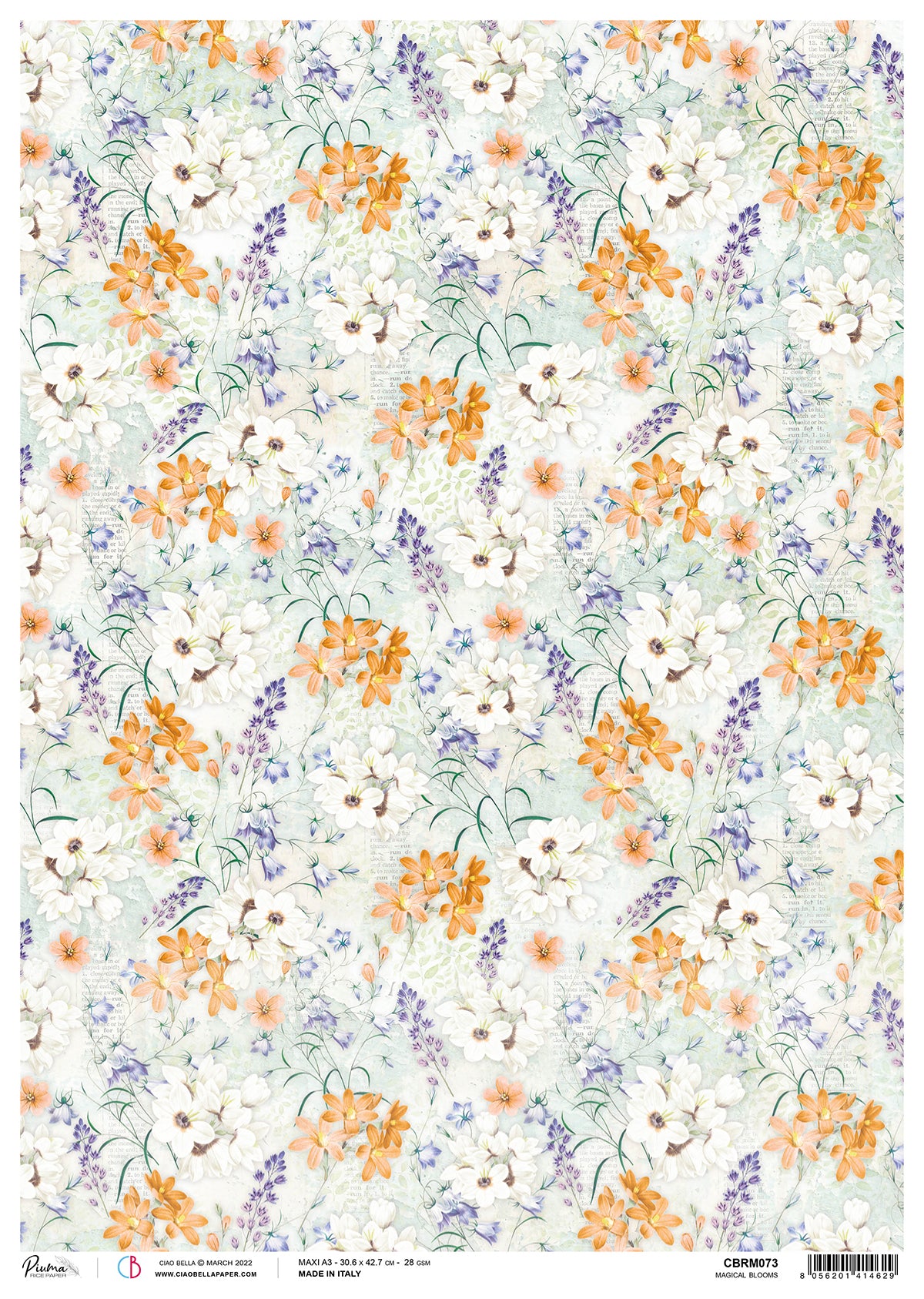 Extesy Paper Ciao Bella Rice Paper A3 Piuma Magical Blooms - 3 Sheets