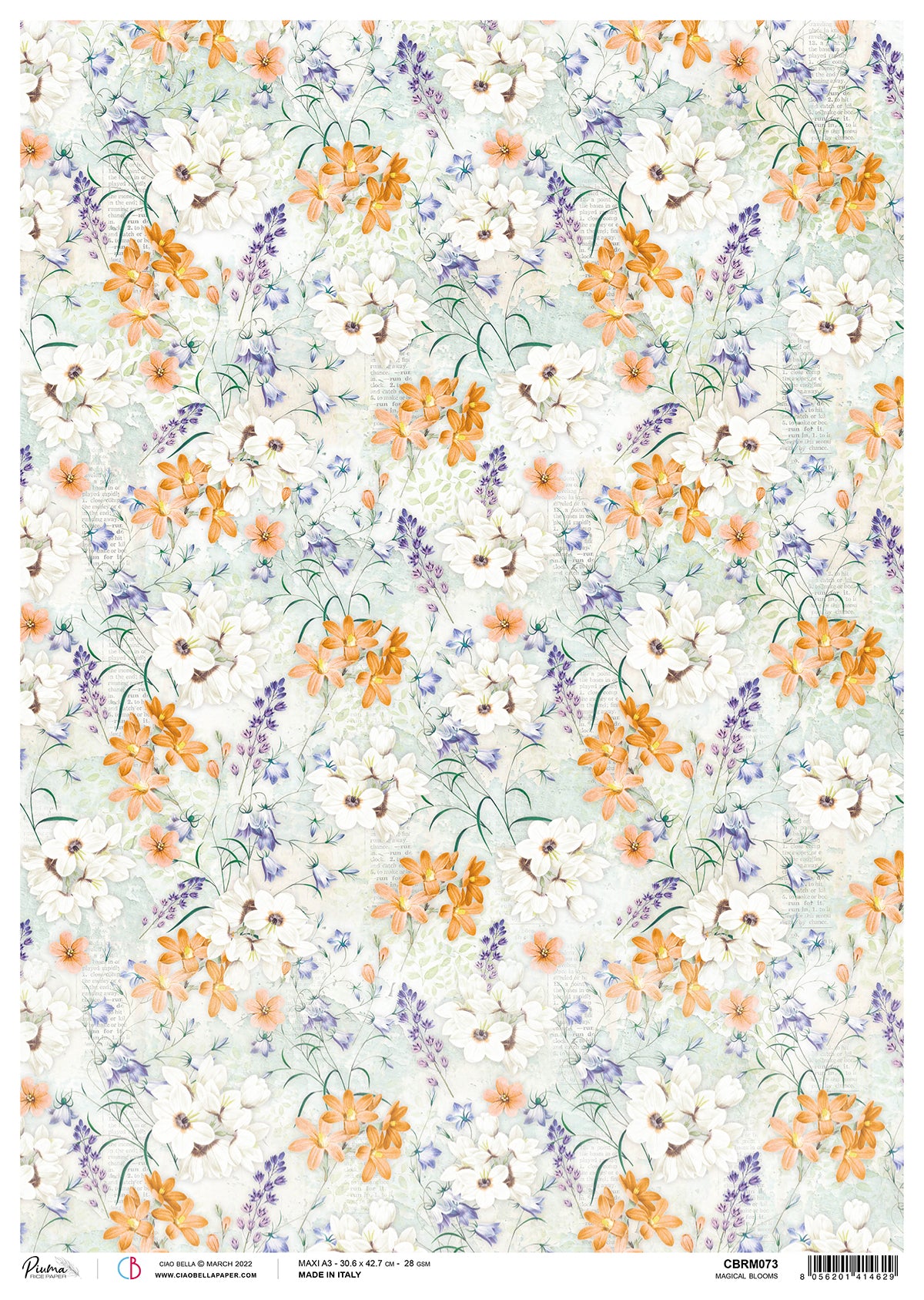 Ciao Bella Rice Paper A3 Piuma Magical Blooms - 3 Sheets