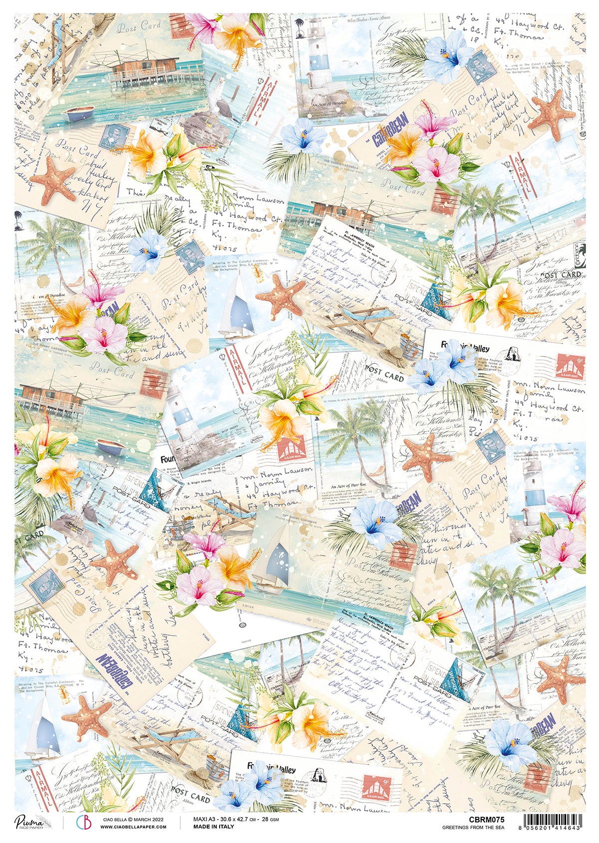 Ciao Bella Rice Paper A3 Piuma Greetings From The Sea - 3 Sheets