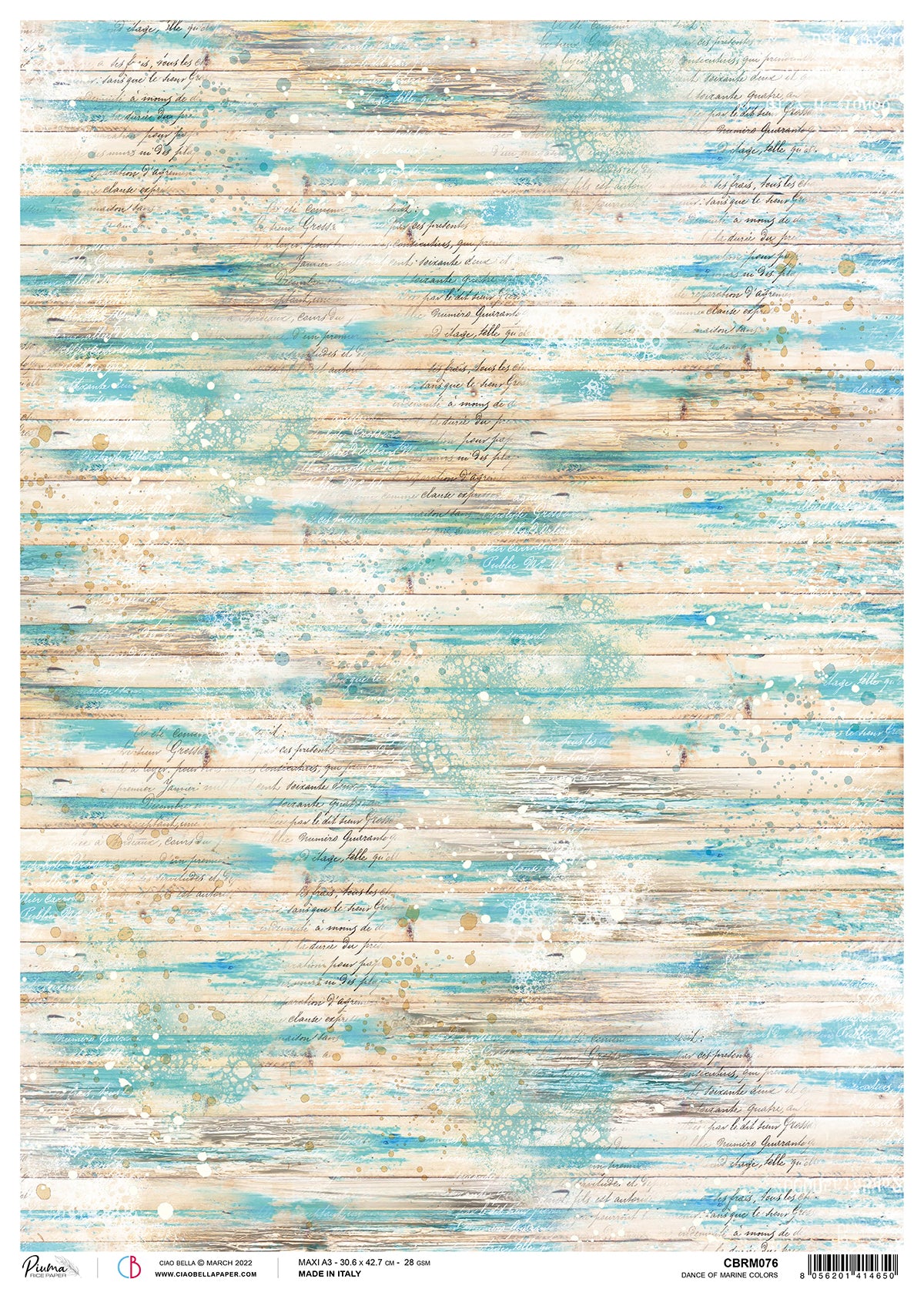 Ciao Bella Rice Paper A3 Piuma Dance Of Marine Colors - 3 Sheets