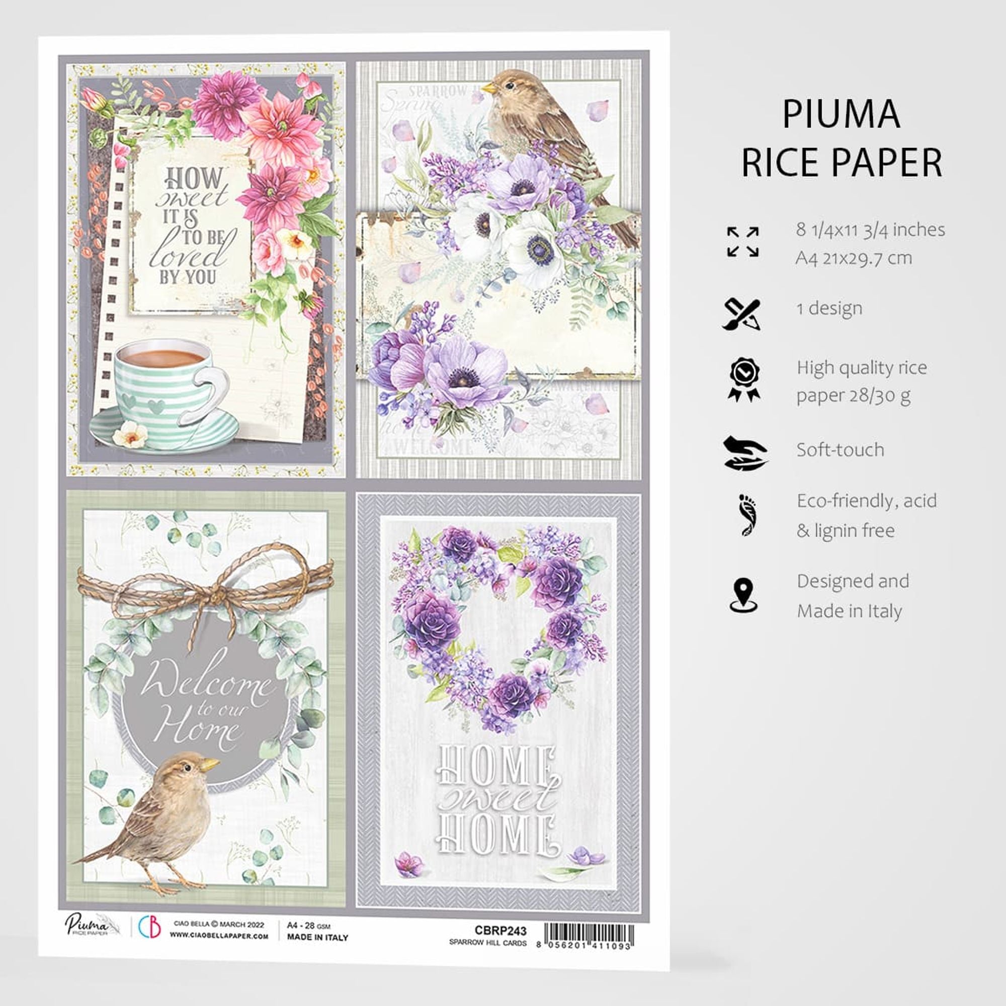Ciao Bella Rice Paper A4 Sparrow Hill Cards