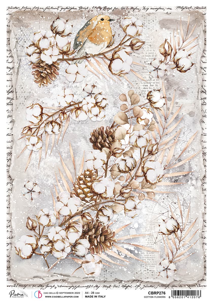Rice Paper A4 Piuma Cotton flowers - 5 Sheets