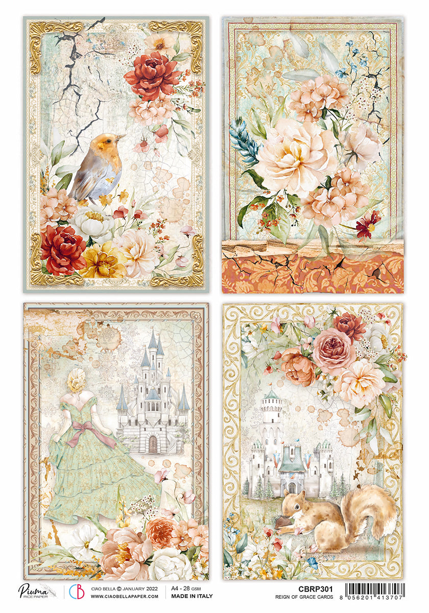 Rice Paper A4 Piuma Reign of Grace cards - 5 Sheets