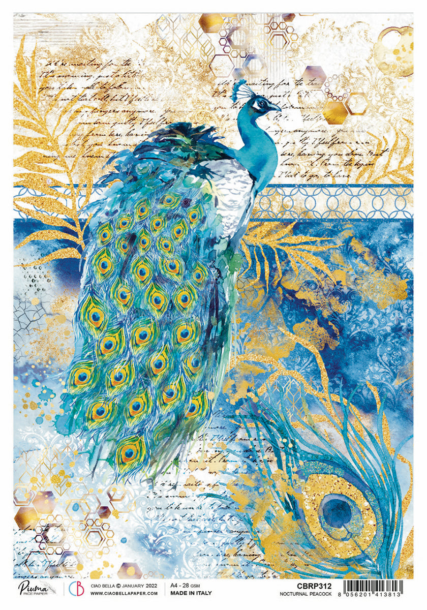 Rice Paper A4 Piuma Nocturnal peacock - 5 Sheets