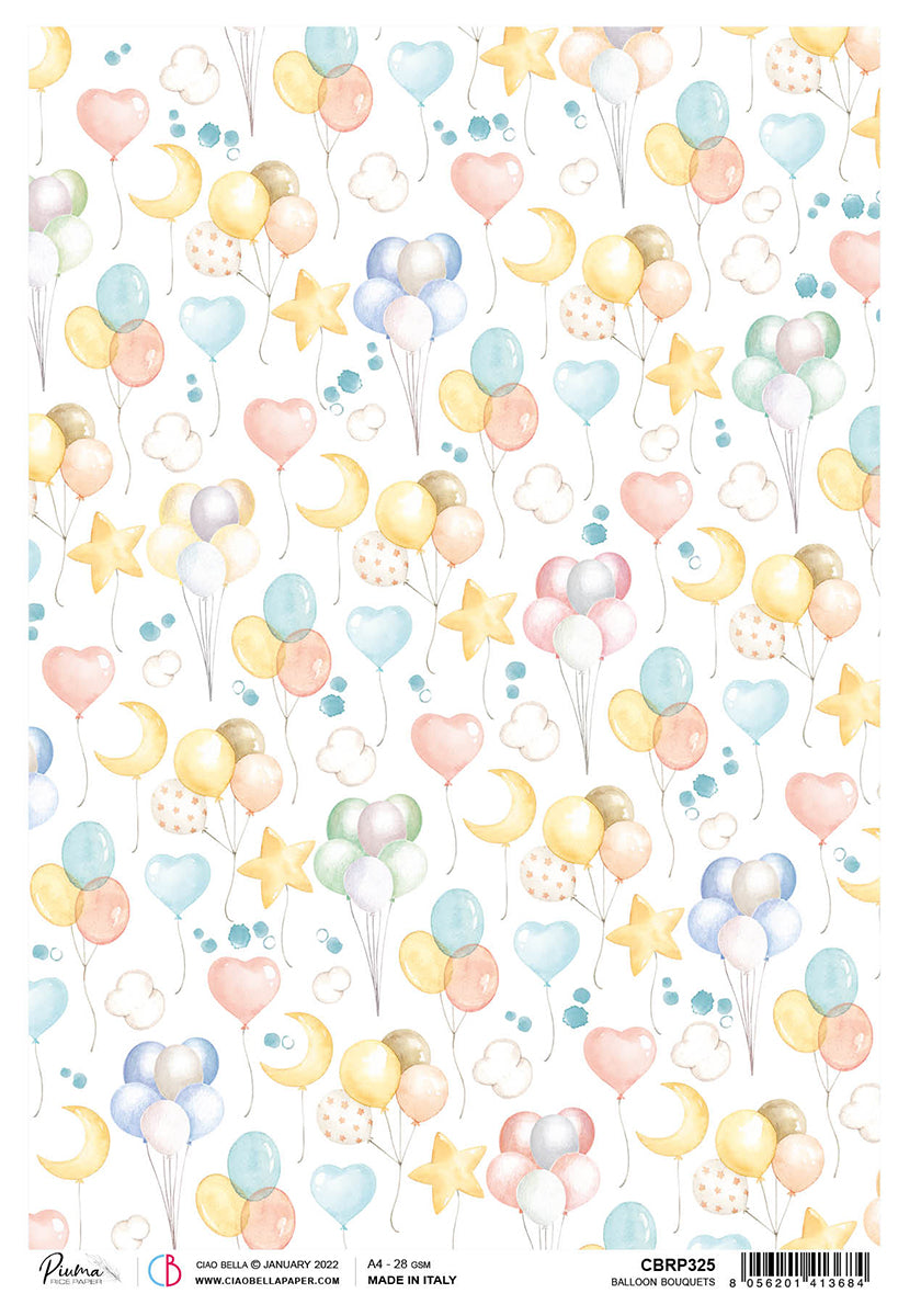 Ciao Bella Rice Paper A4 Piuma Balloon Bouquets - 5 Sheets