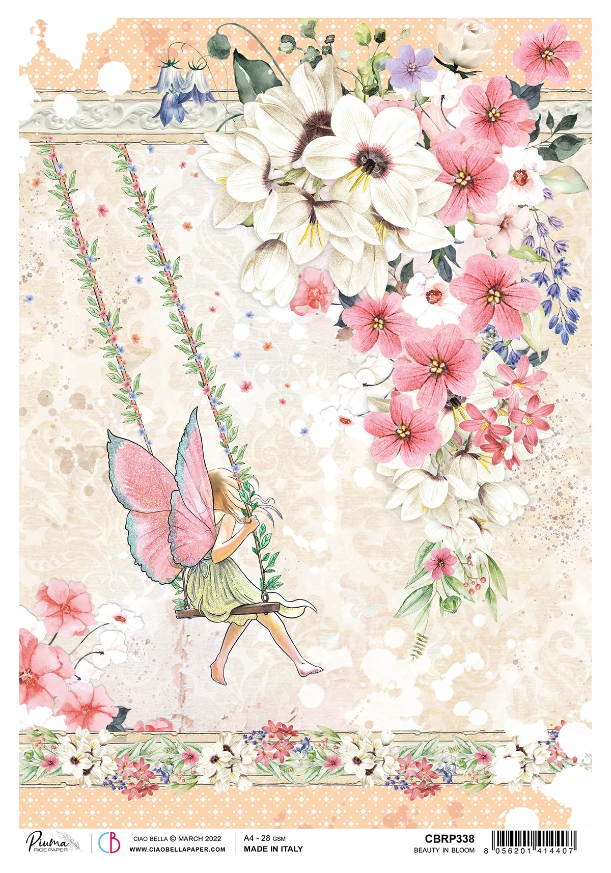 Ciao Bella Rice Paper A4 Piuma Beauty In Bloom - 5 Sheets