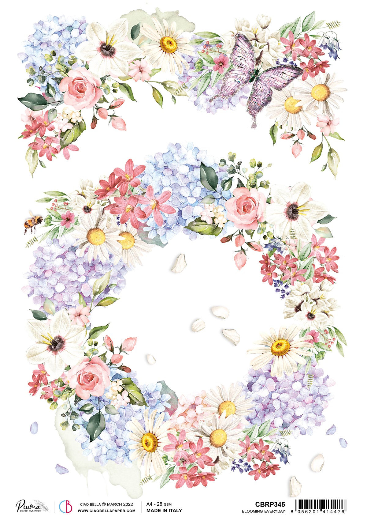 Ciao Bella Rice Paper A4 Piuma Blooming Everyday - 5 Sheets