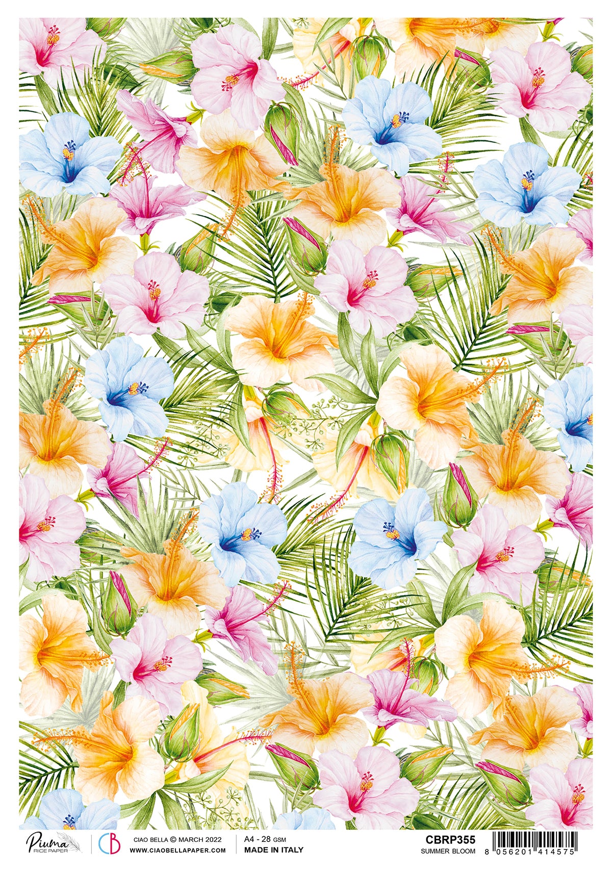 Ciao Bella Rice Paper A4 Piuma Summer Bloom - 5 Sheets