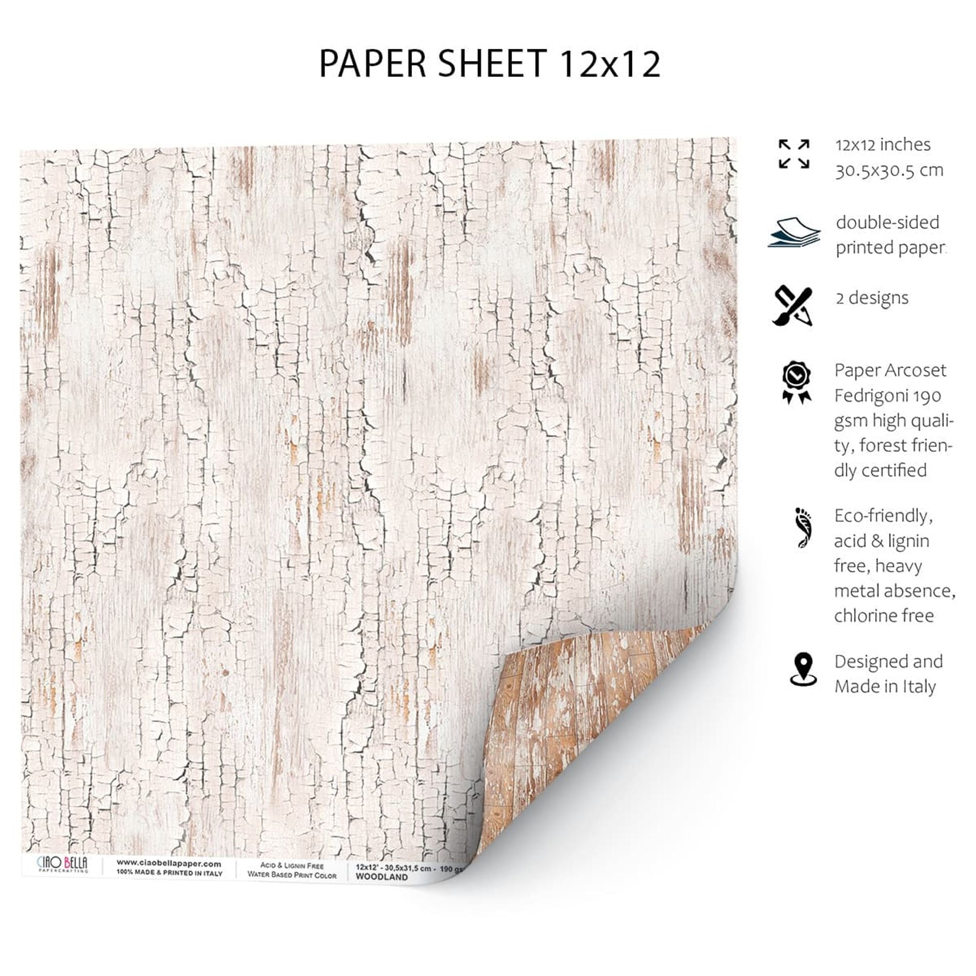 Ciao Bella Dolomiti Wood Paper Sheet 12"x12" 1 Sheet