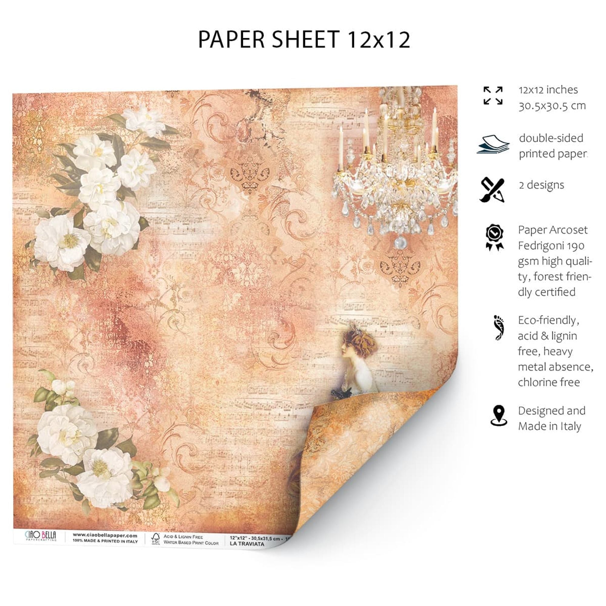 Ciao Bella Violetta Valery Paper Sheet 12"x12" 1 Sheet