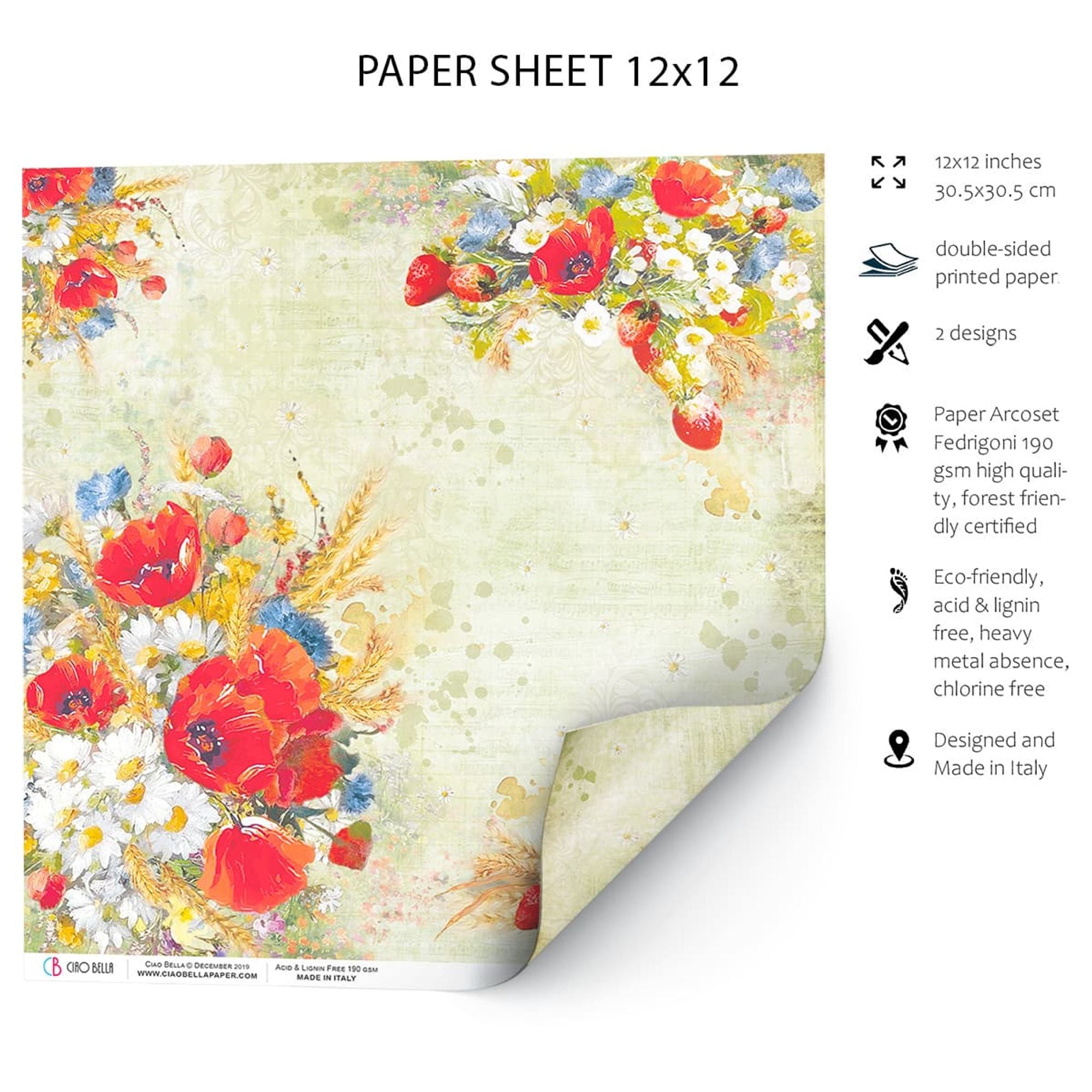 Ciao Bella Wildflower Paper Sheet 12"x12" 1 Sheet