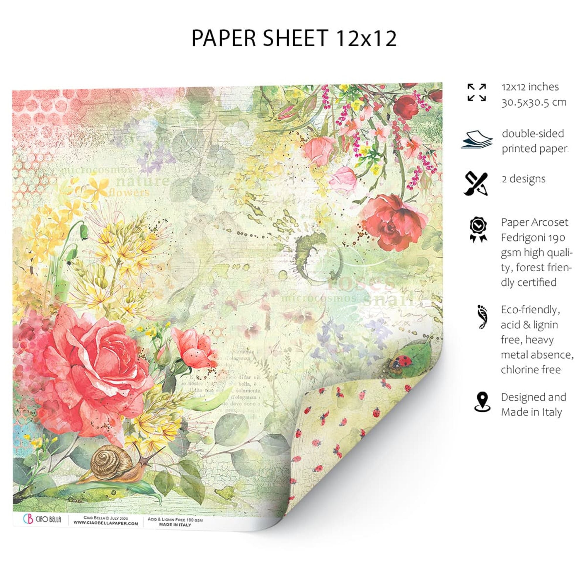 Ciao Bella Roses Paper Sheet 12"x12" 1 Sheet