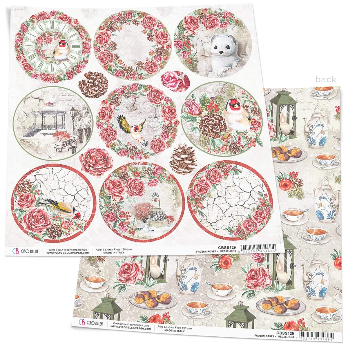 Ciao Bella Frozen Roses Medallions Paper Sheet 12"x12" 1 Sheet