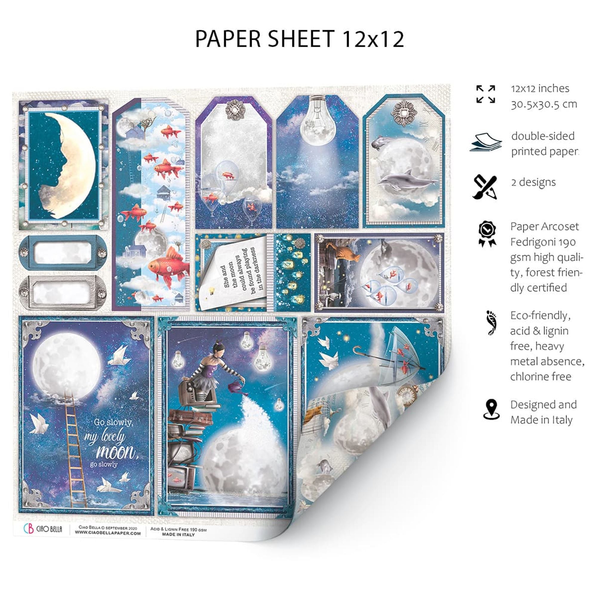 Ciao Bella Moon & Me Frames And Tags Paper Sheet 12"x12" 1 Sheet