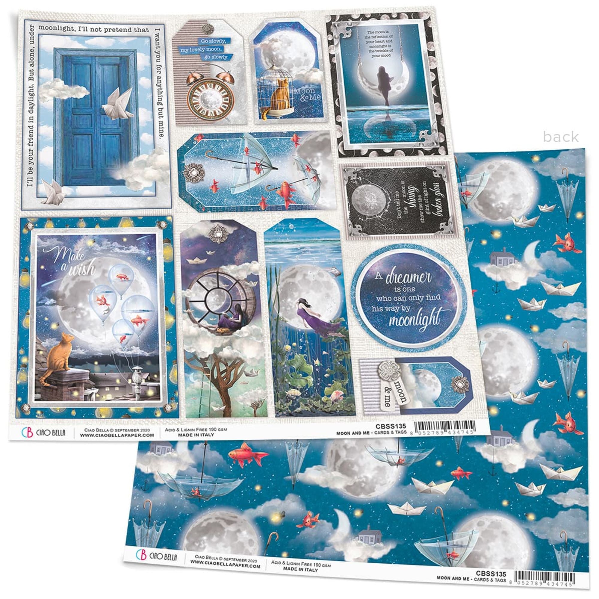 Ciao Bella Moon & Me Cards And Tags Paper Sheet 12"x12" 1 Sheet