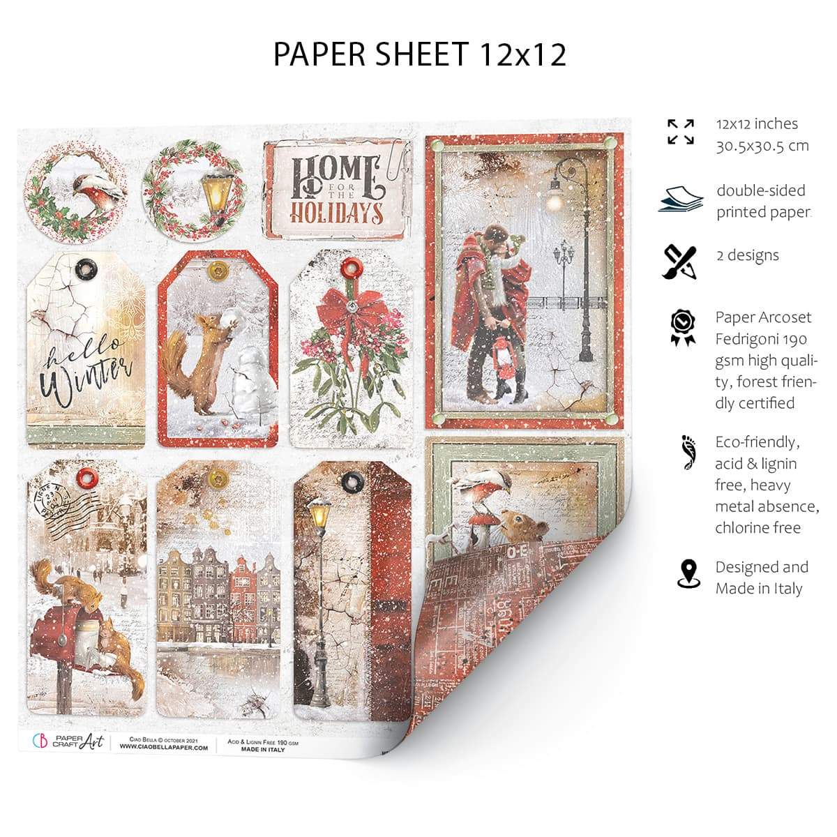 Ciao Bella Home for the Holidays Paper Sheet 12"x12" 1 Sheet