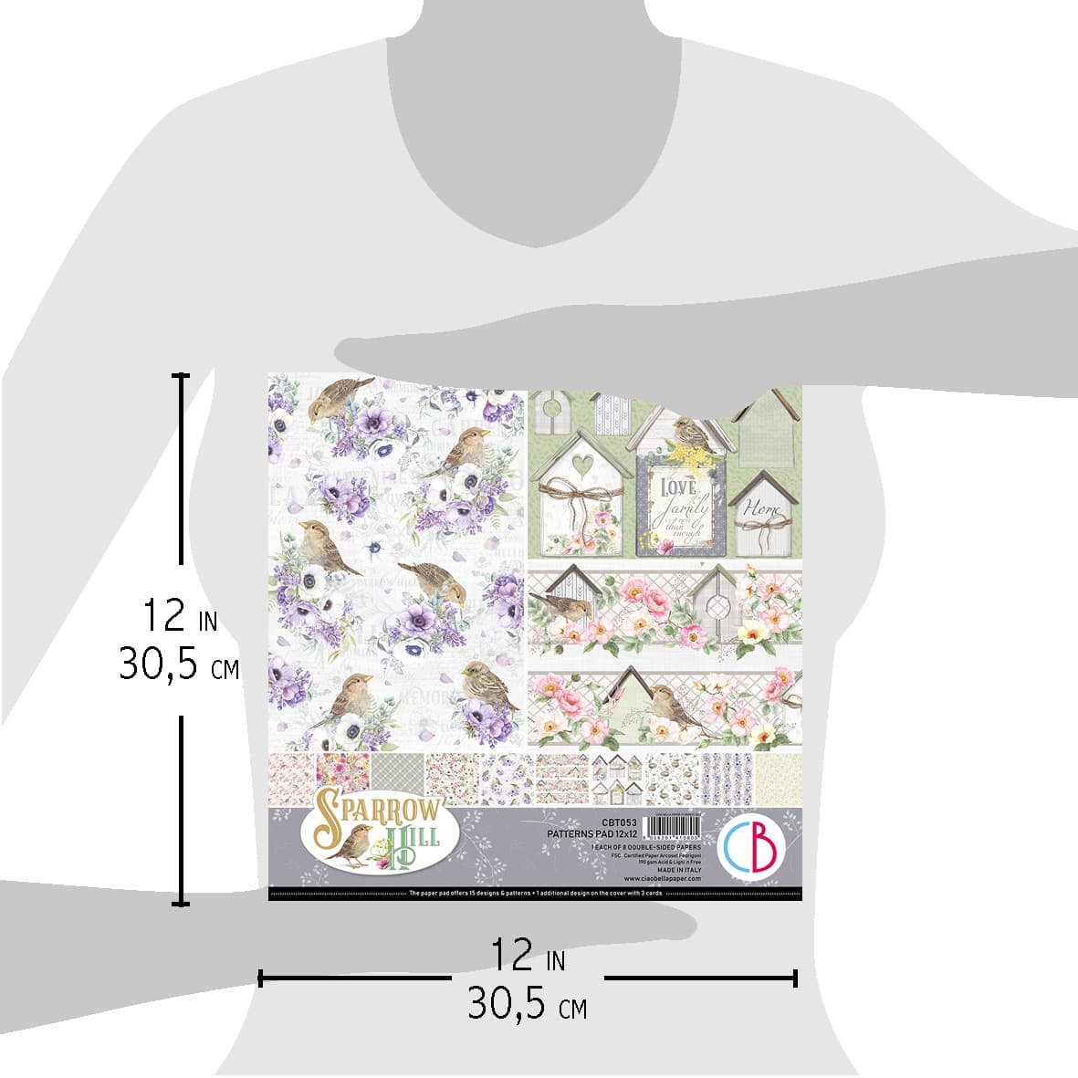 Ciao Bella Sparrow Hill Patterns Pad 12x12 8/Pkg