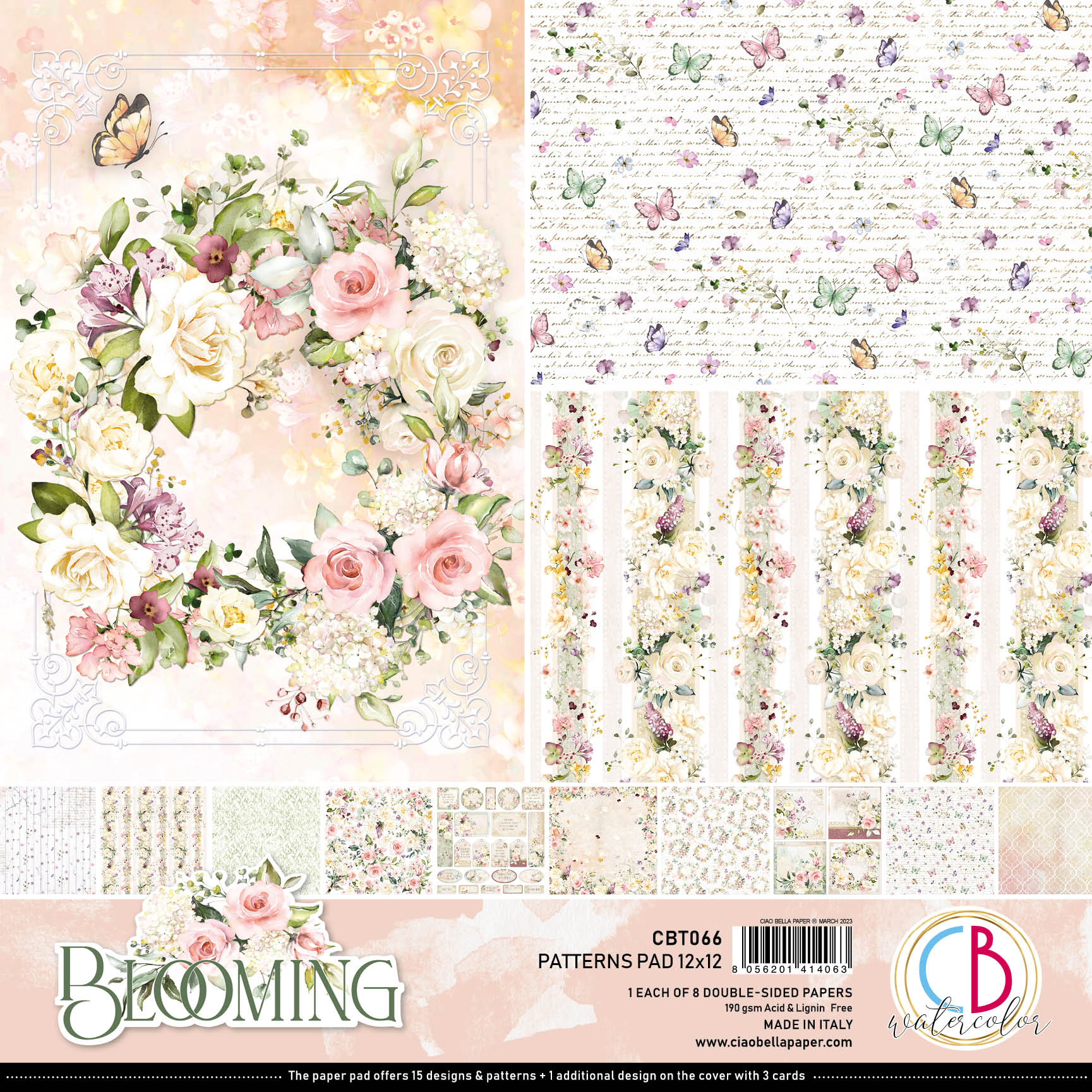 Ciao Bella Blooming Patterns Pad 12"x12" 8/Pkg