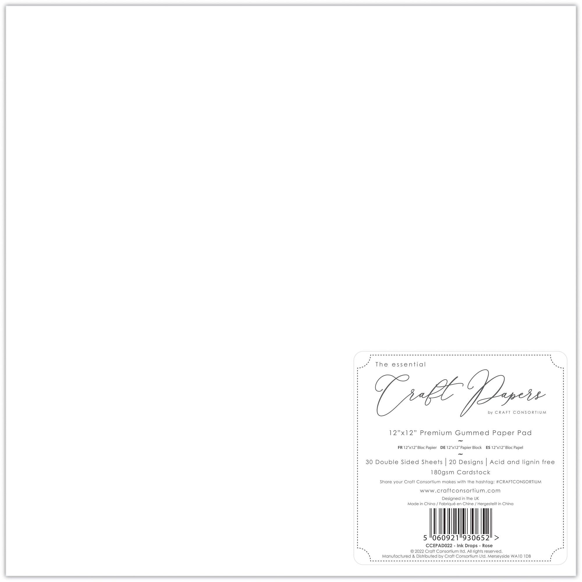 Craft Consortium The Essential Craft Papers Ink Drops - Rose - Collector’s Designer Pack with 12x12 Paper Pad, 6x6 Paper Pad and Dew Drops