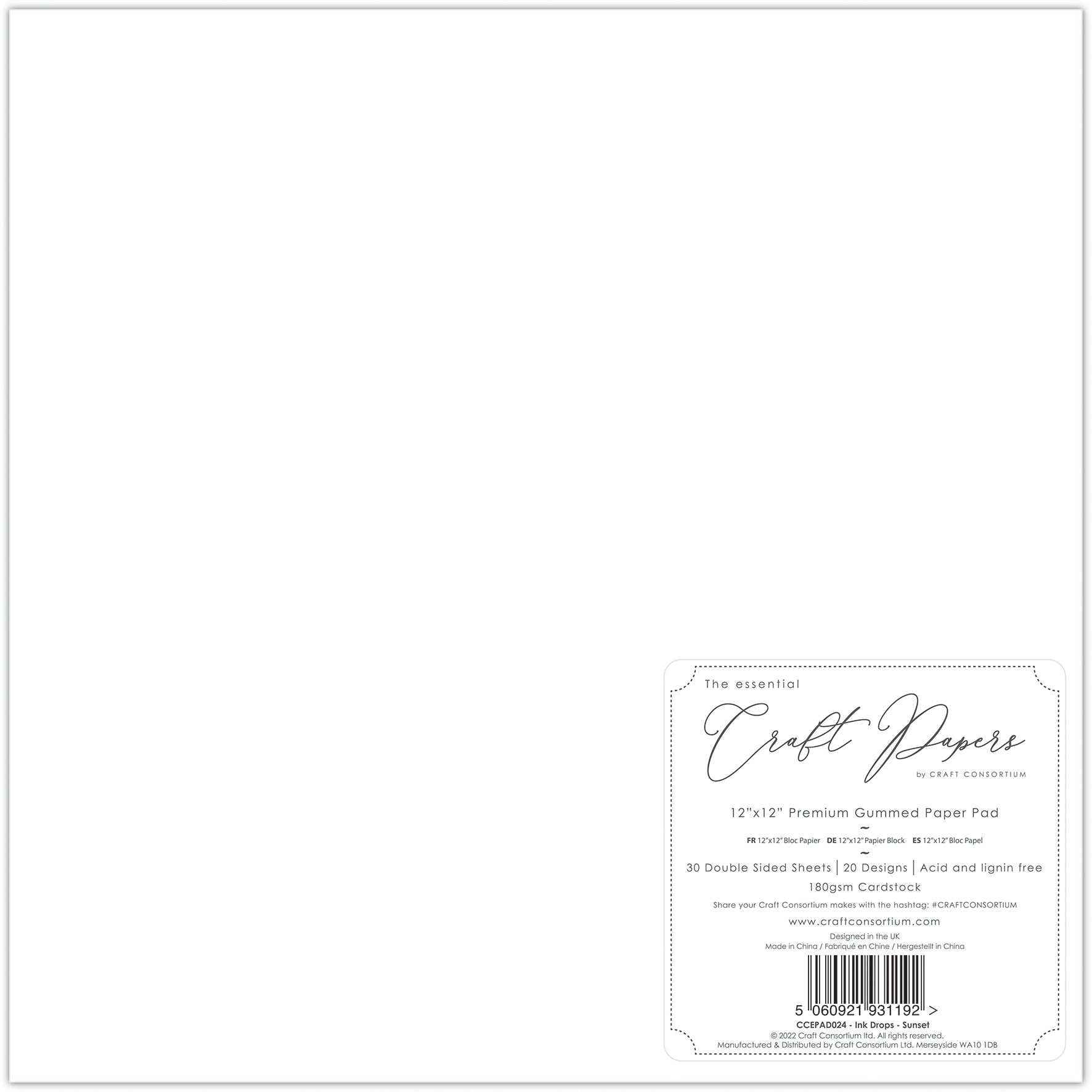 Craft Consortium Ink Drops - Sunset 12x12 Premium Paper Pad