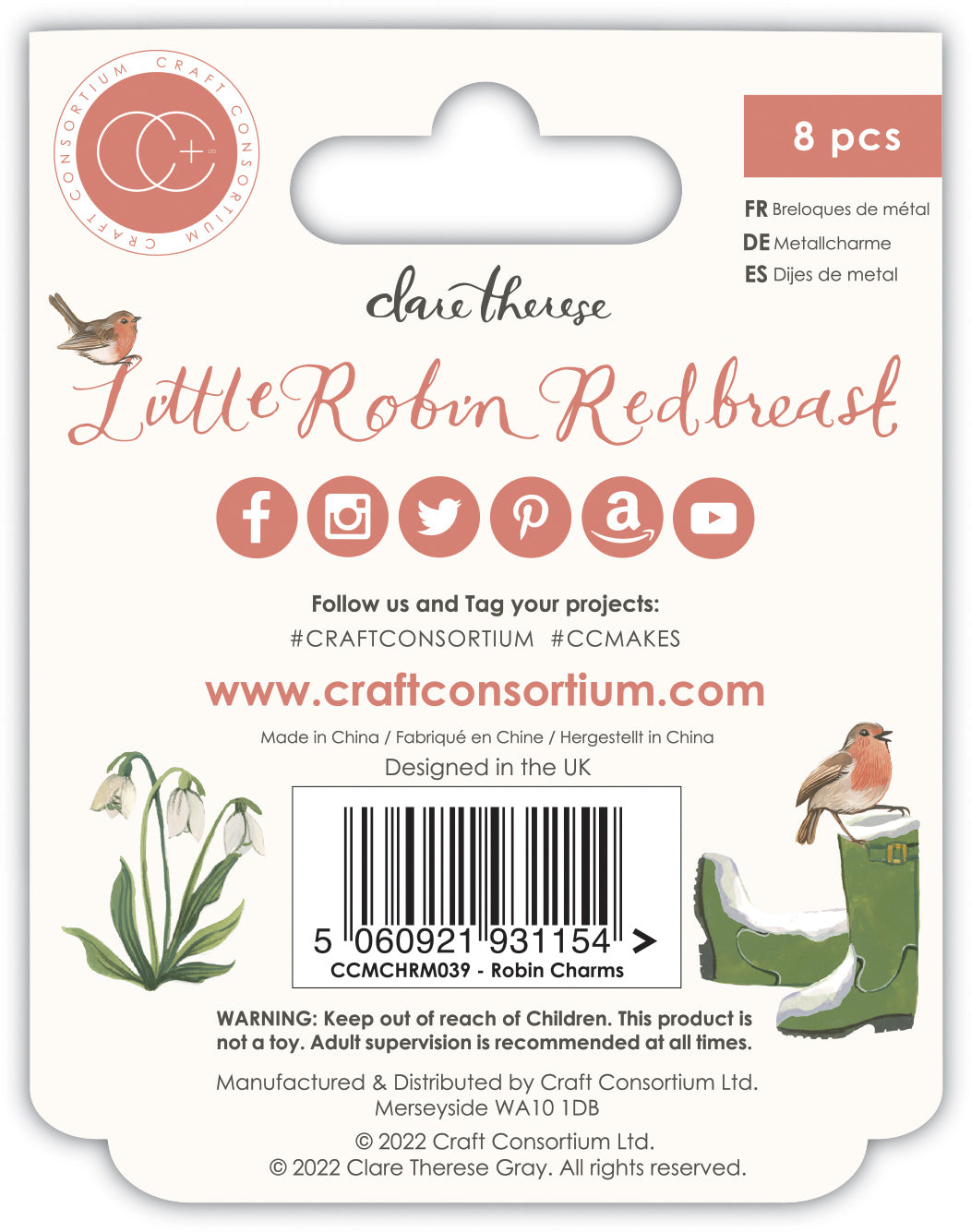 Craft Consortium Little Robin Redbreast - Metal Charms - Robin
