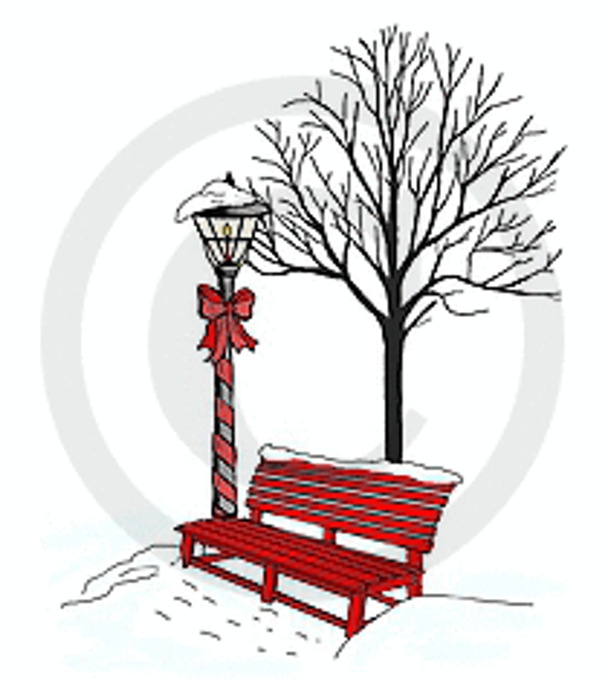 Winter Bench Rubber Cling Stamp