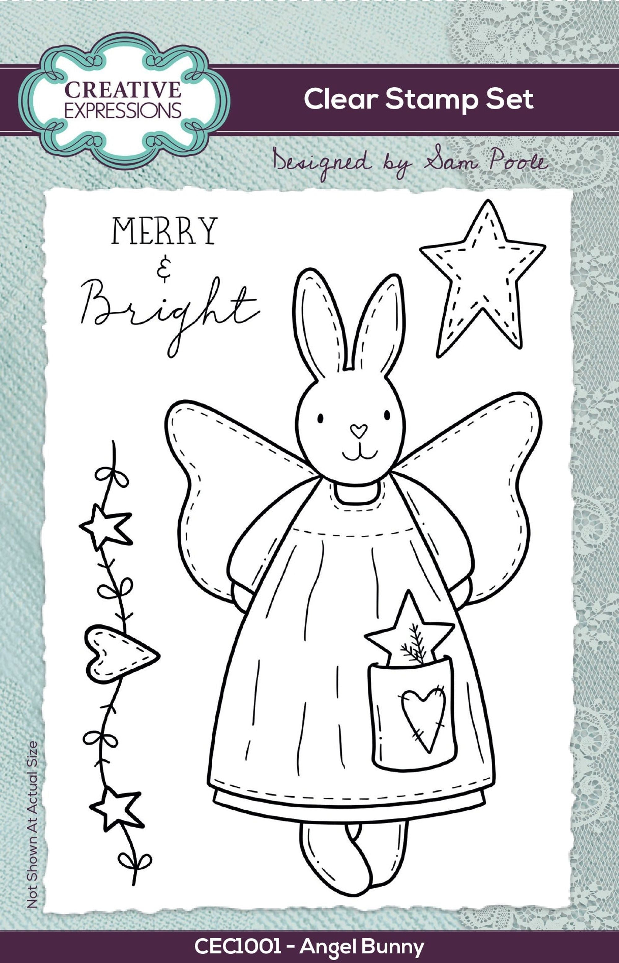 Creative Expressions Sam Poole Angel Bunny 6 in x 4 in Clear Stamp Set