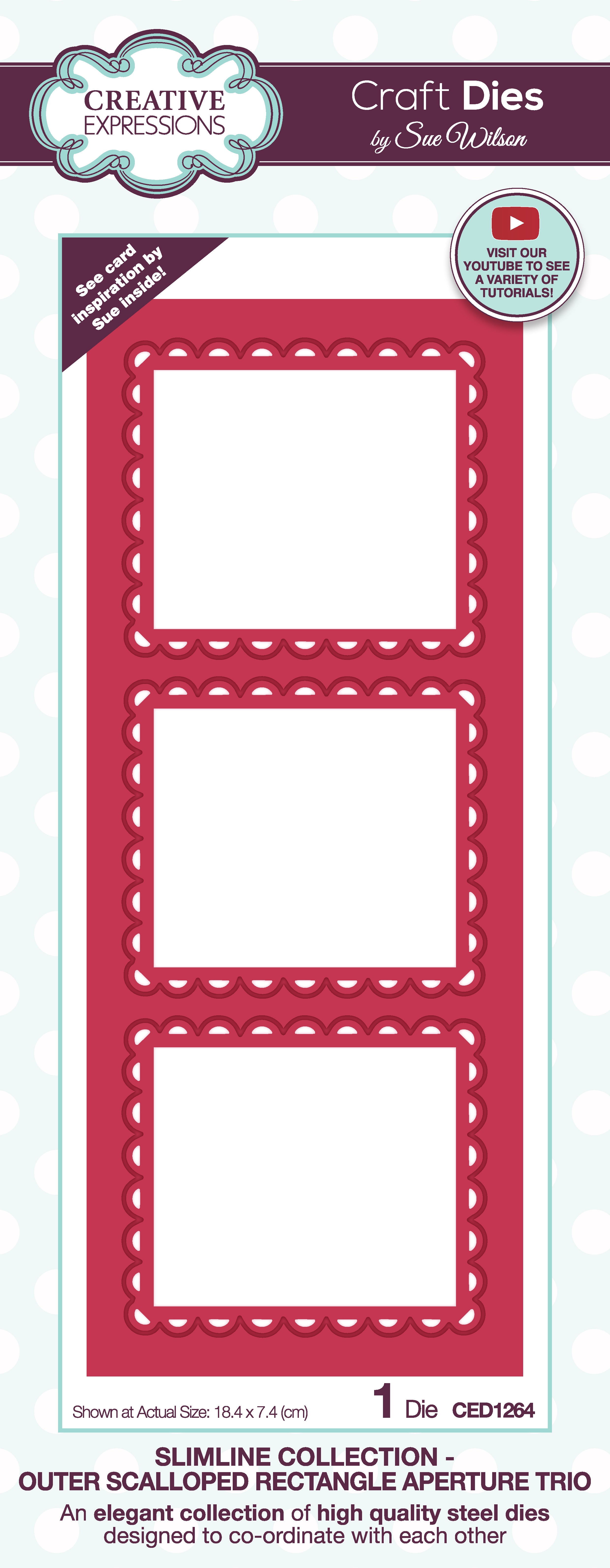 Creative Expressions Sue Wilson Slimline Outer Scalloped Rectangle Aperture Trio Craft Die