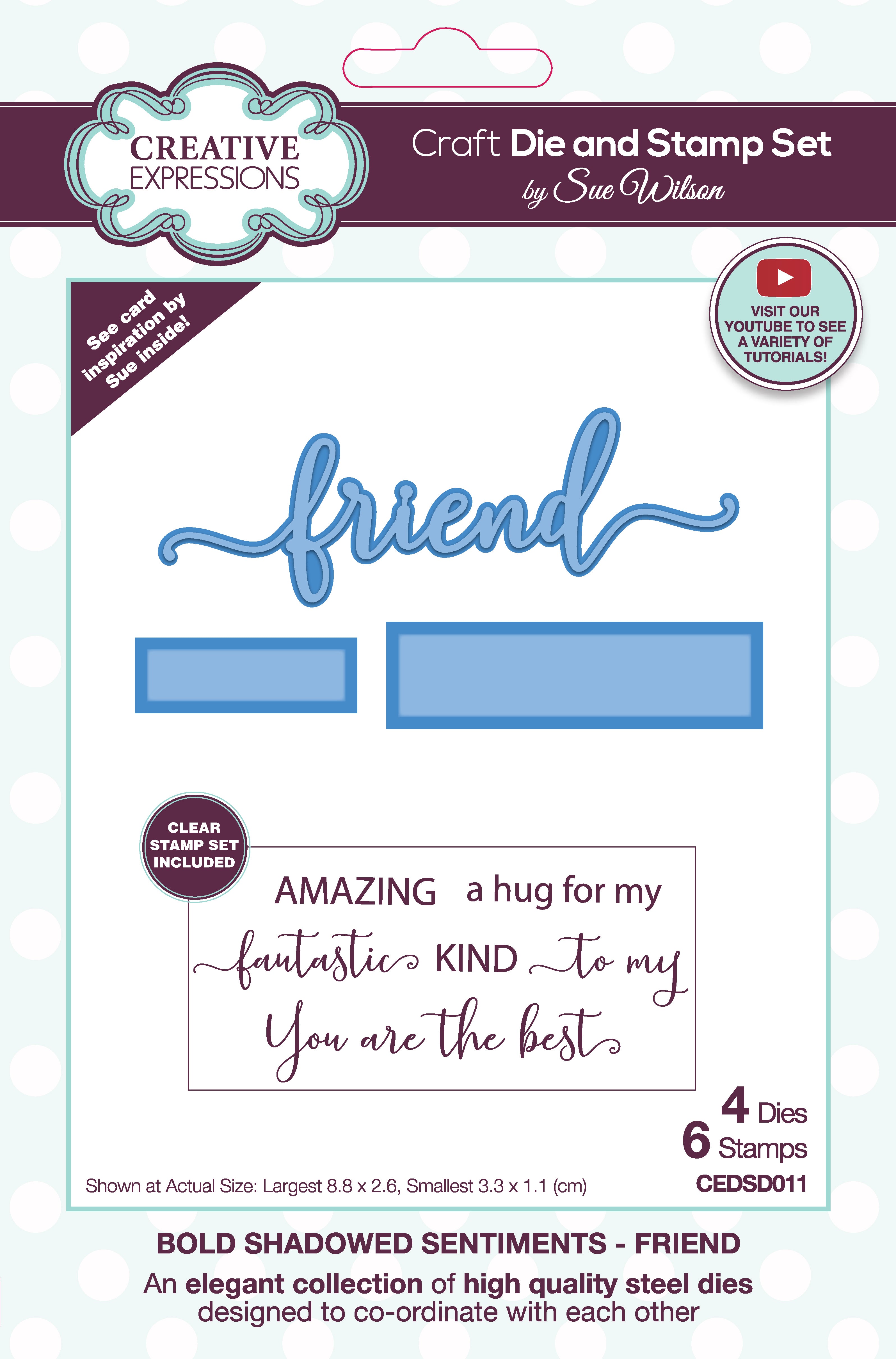 Creative Expressions Sue Wilson Bold Shadowed Sentiments Friend Craft Die and Stamp Set
