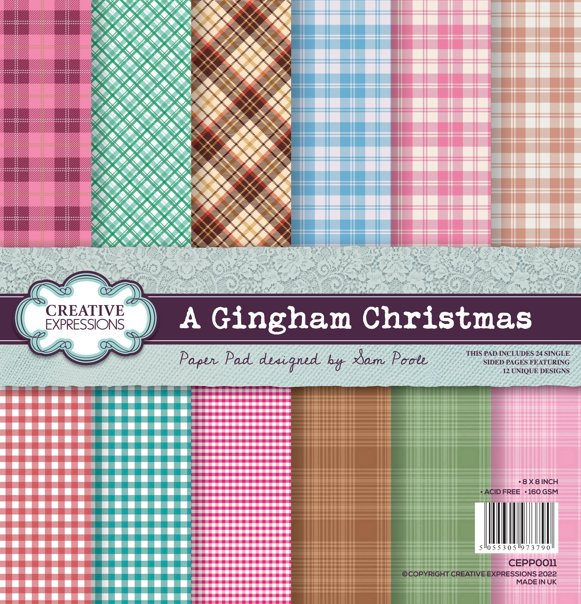 Creative Expressions Sam Poole A Gingham Christmas 8 in x 8 in Paper Pad