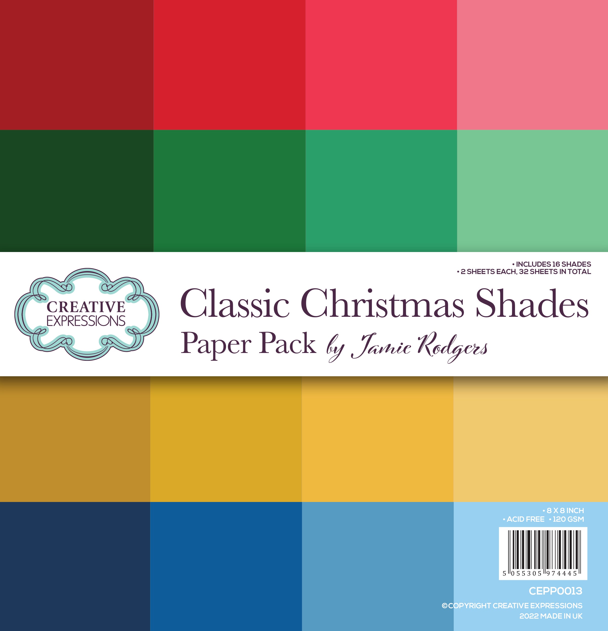 Creative Expressions Jamie Rodgers Classic Christmas Shades 8 in x 8 in Paper Pack