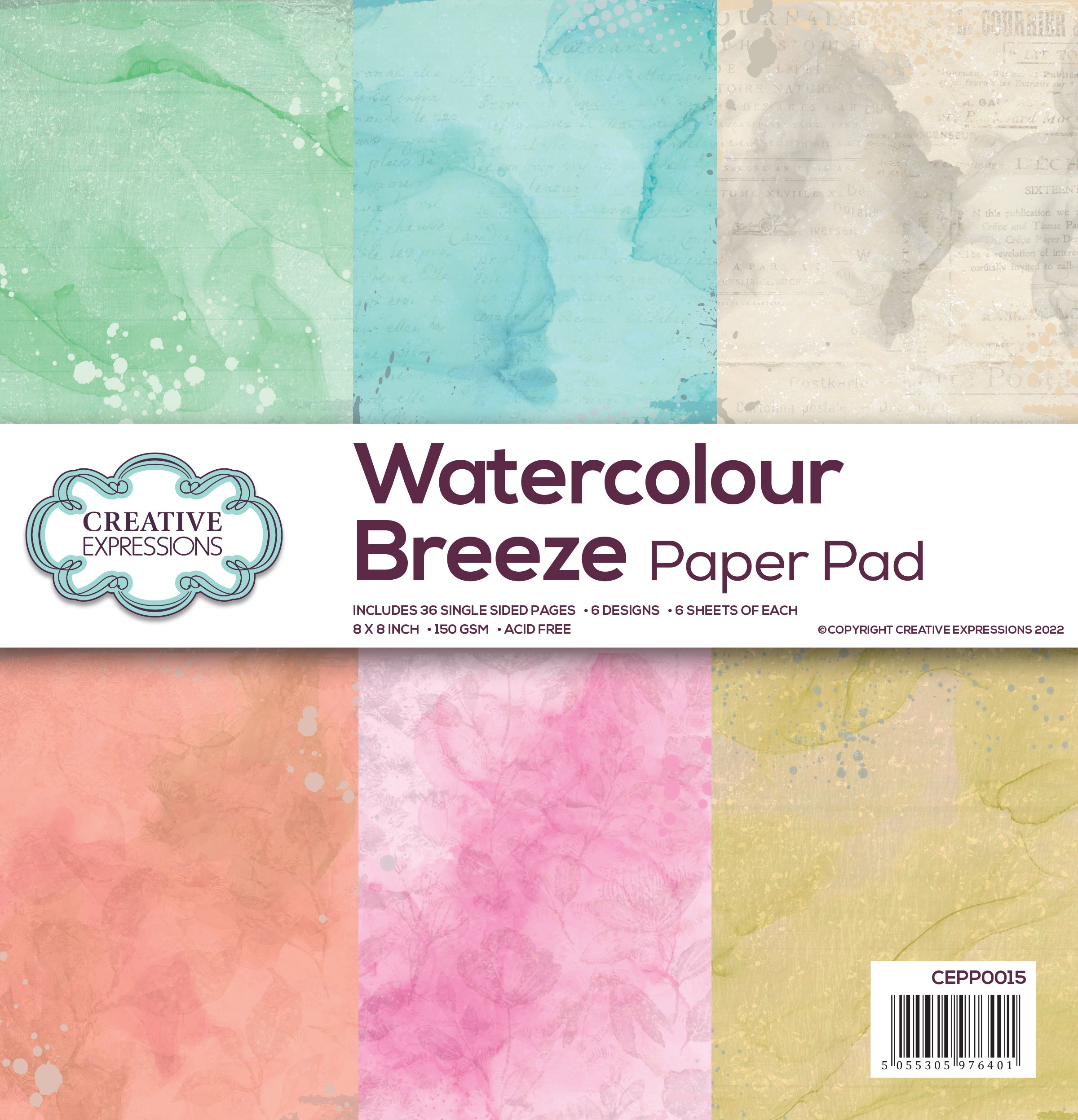 Creative Expressions Watercolour Breeze 8 in x 8 in Paper Pad