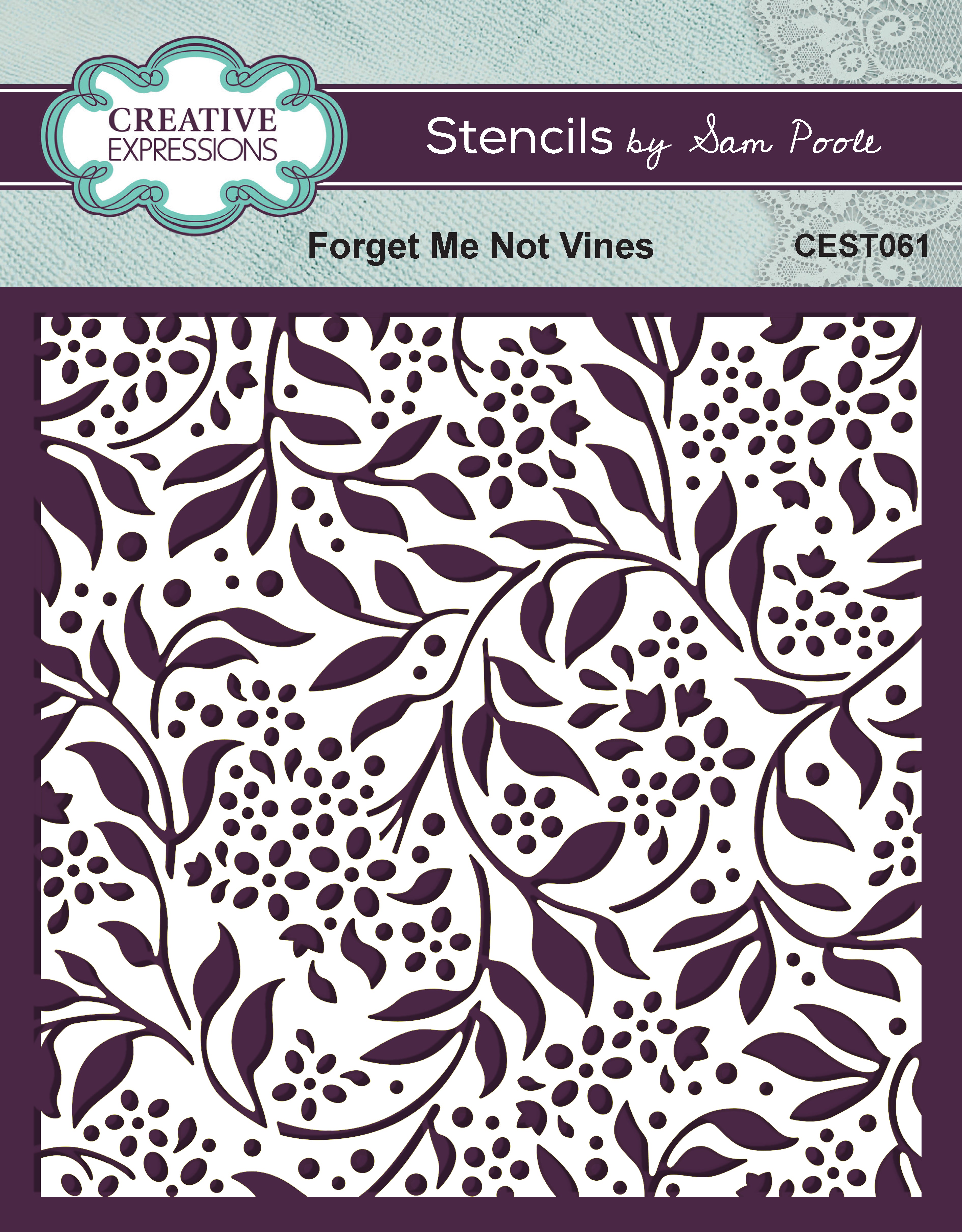 Creative Expressions Sam Poole Forget Me Not Vines 6 in x 6 in Stencil