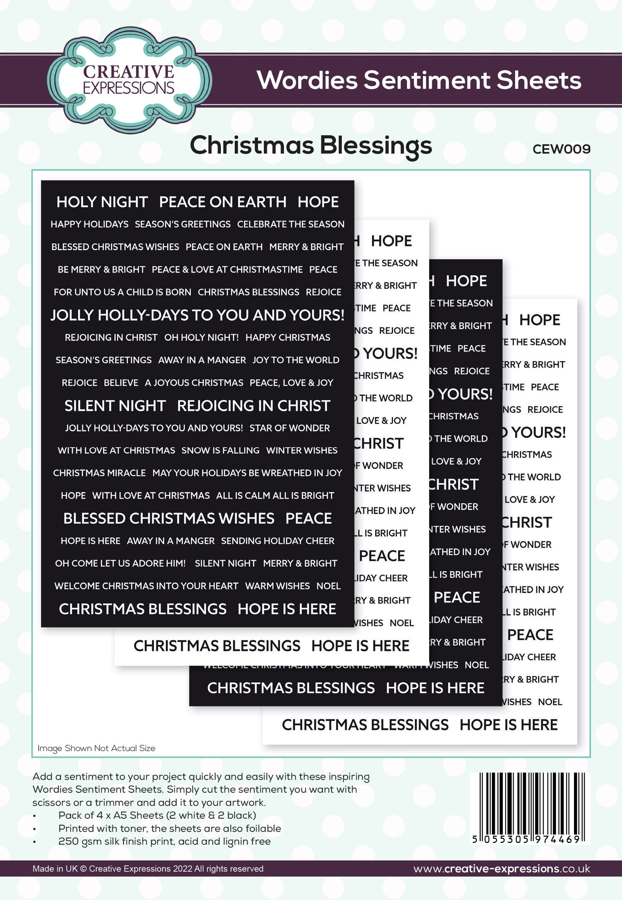 Creative Expressions Wordies Sentiment Sheets - Christmas Blessings Pk 4 6 in x 8 in