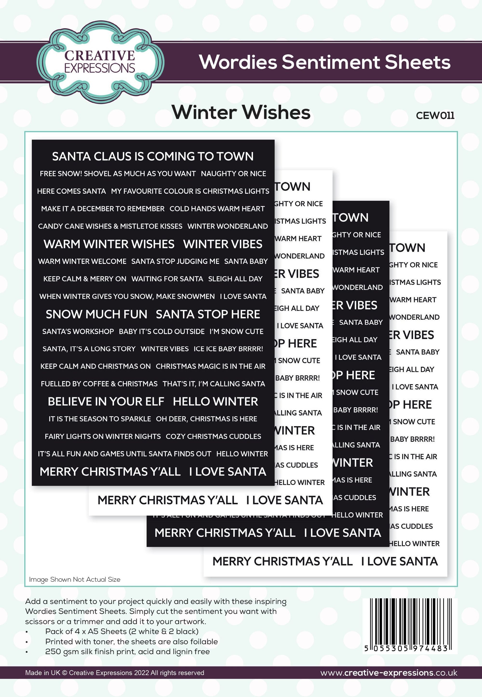 Creative Expressions Wordies Sentiment Sheets - Winter Wishes Pk 4 6 in x 8 in